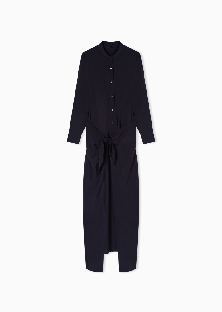 Emporio Armani 女士长袖长款翻领纯色衬衫式连衣裙