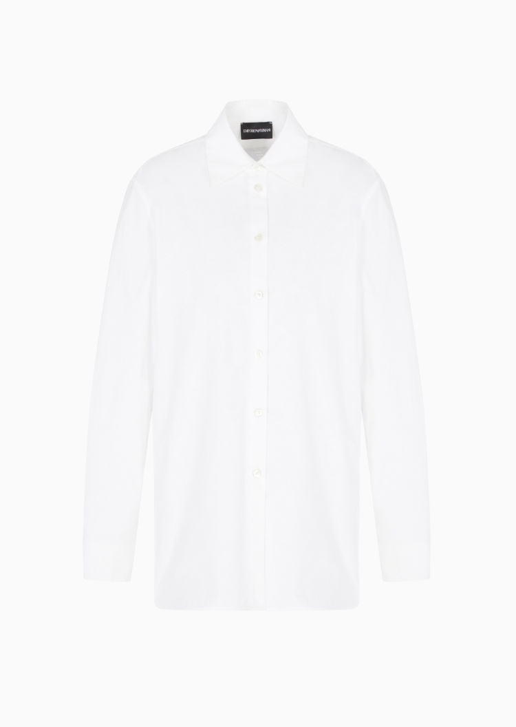 Emporio Armani 女士秀场同款纯棉翻领轻奢白色休闲西装衬衫