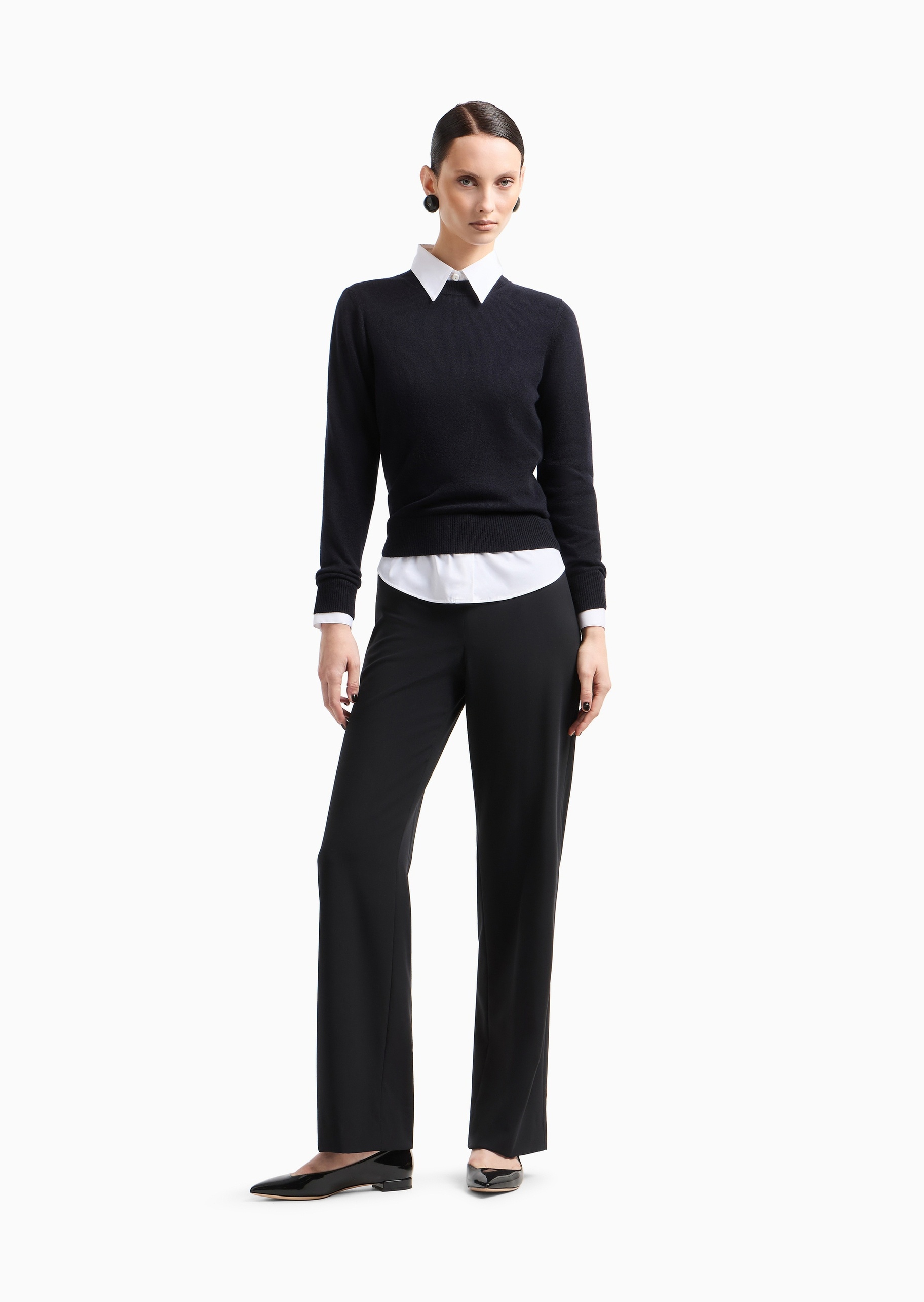 Giorgio Armani 女士微弹长袖翻领纯色休闲通勤衬衫