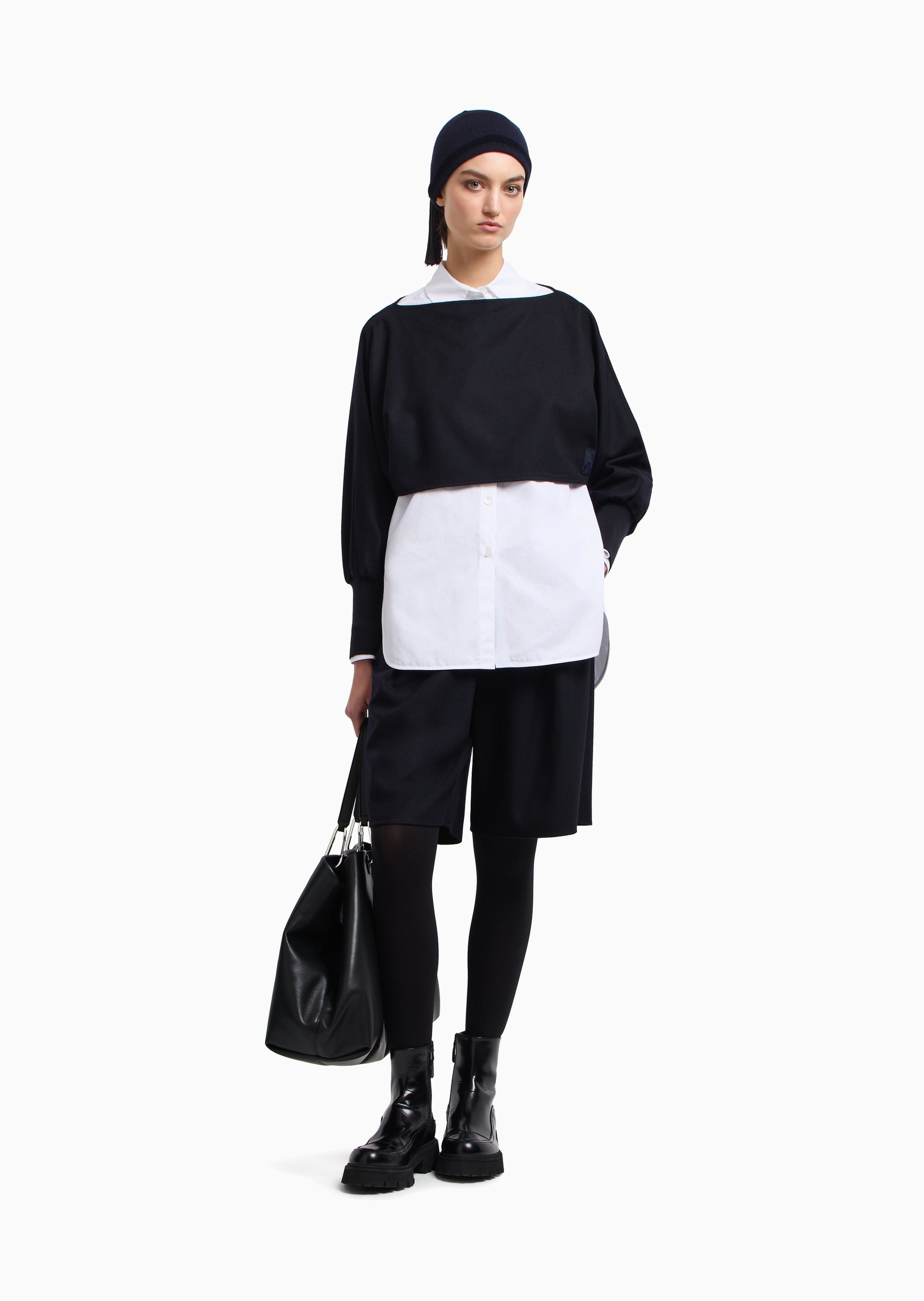 Emporio Armani 女士纯棉长袖翻领轻奢白色休闲通勤西装衬衫