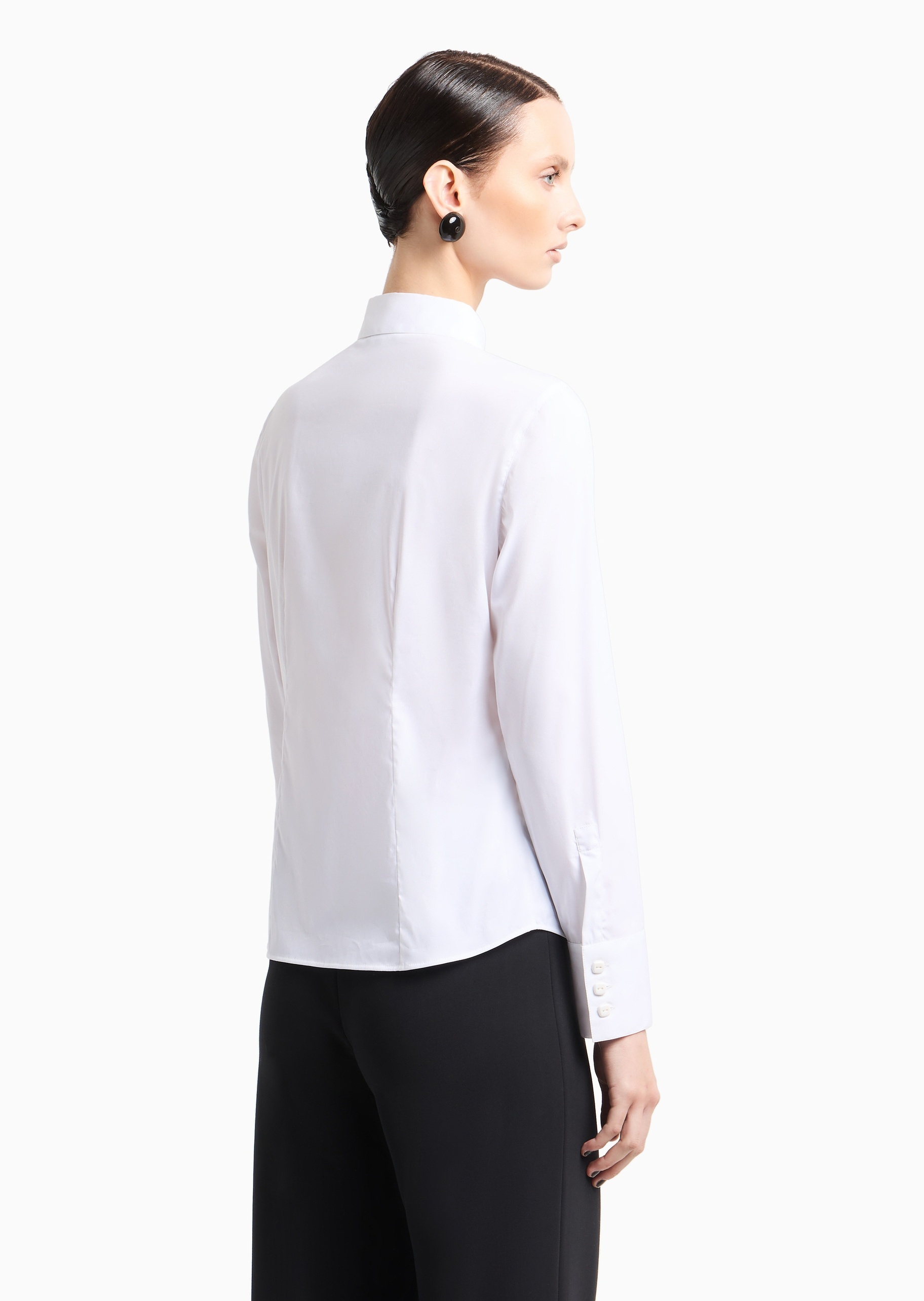 Giorgio Armani 女士微弹长袖翻领纯色休闲通勤衬衫