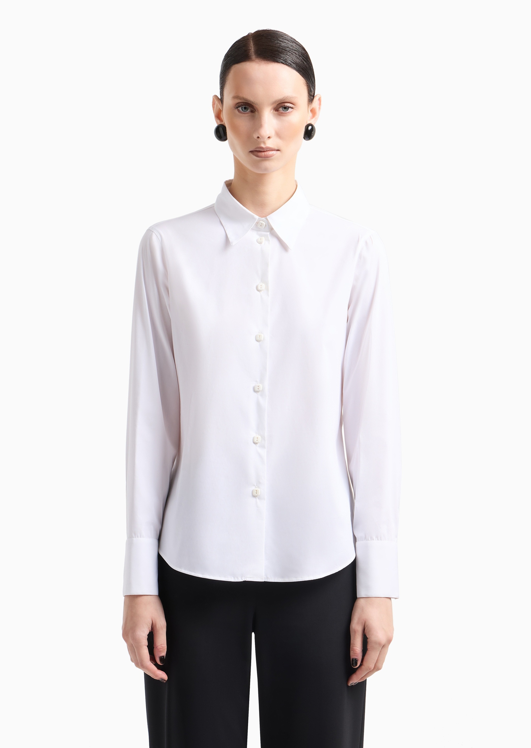 Giorgio Armani 女士微弹长袖翻领纯色休闲通勤衬衫