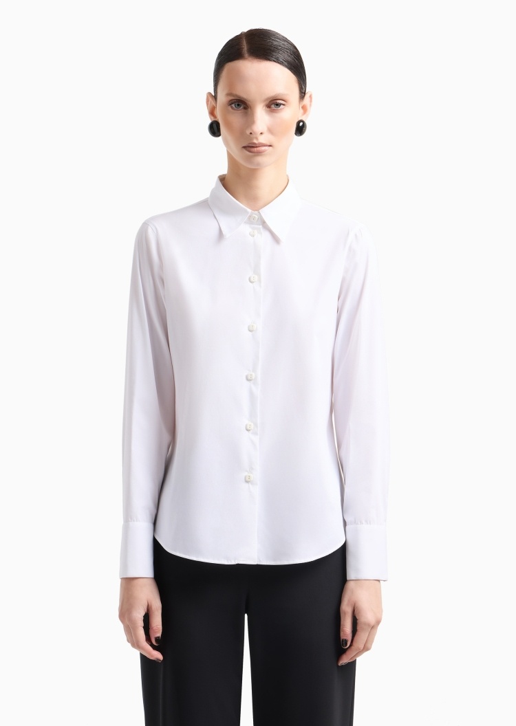 Giorgio Armani 女士微弹长袖翻领纯色休闲通勤衬衫