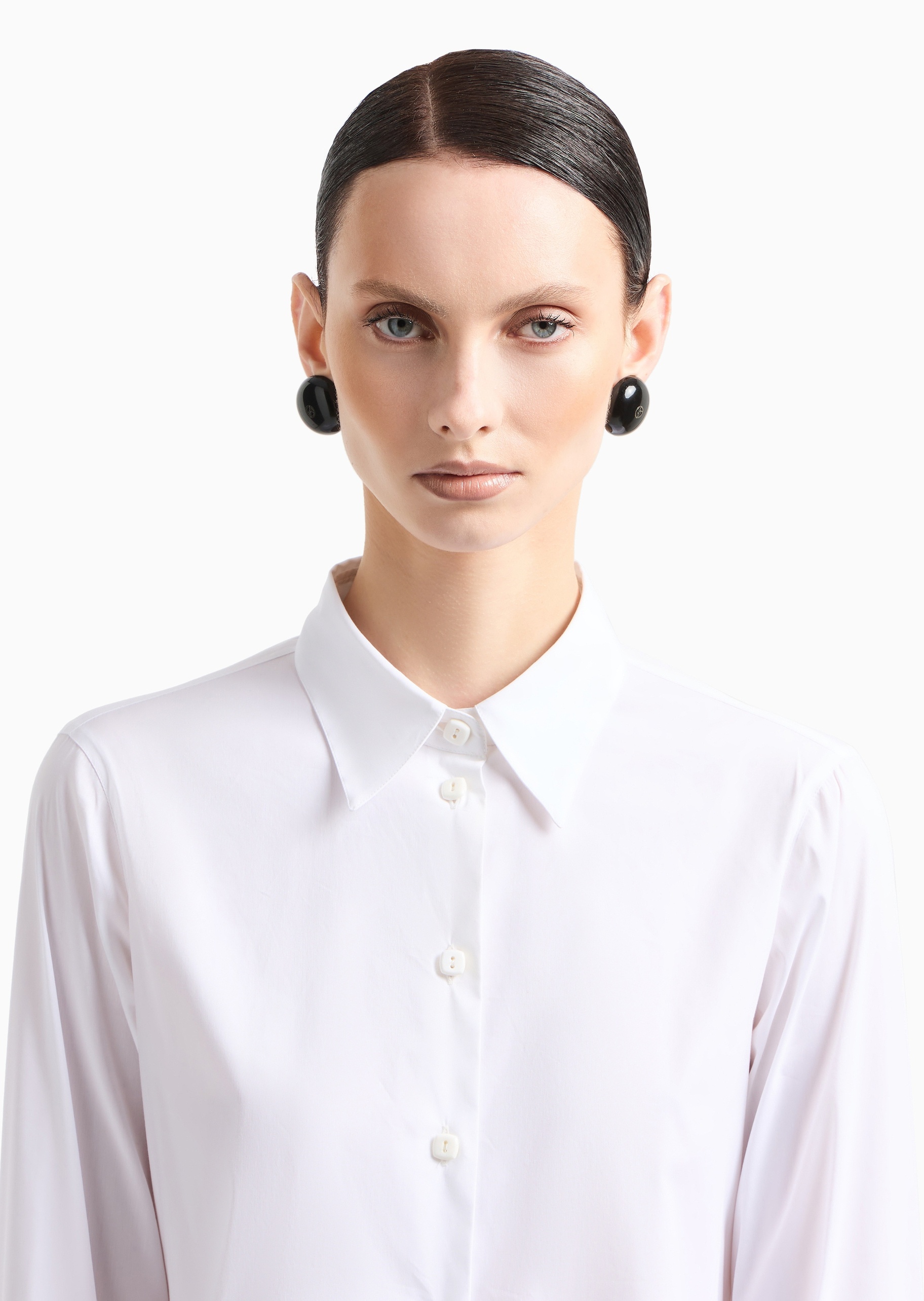 Giorgio Armani 女士微弹长袖翻领纯色休闲通勤衬衫