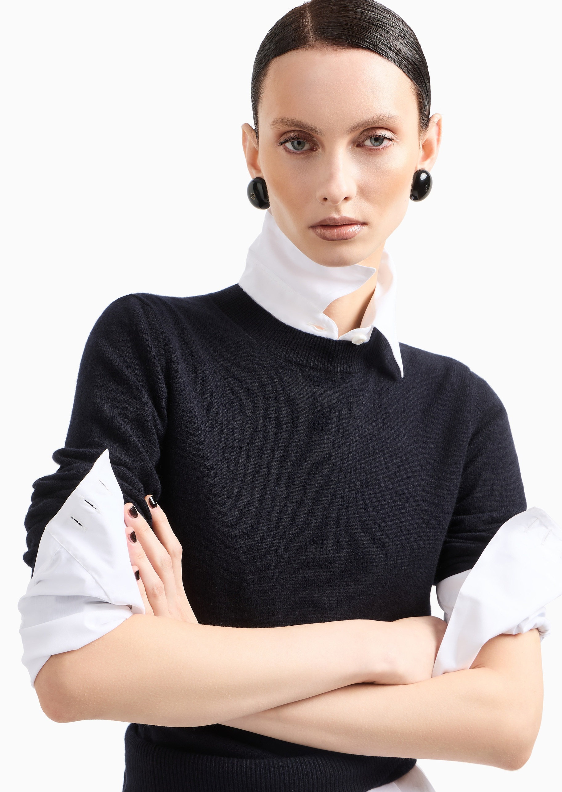 Giorgio Armani 女士微弹长袖翻领纯色休闲通勤衬衫