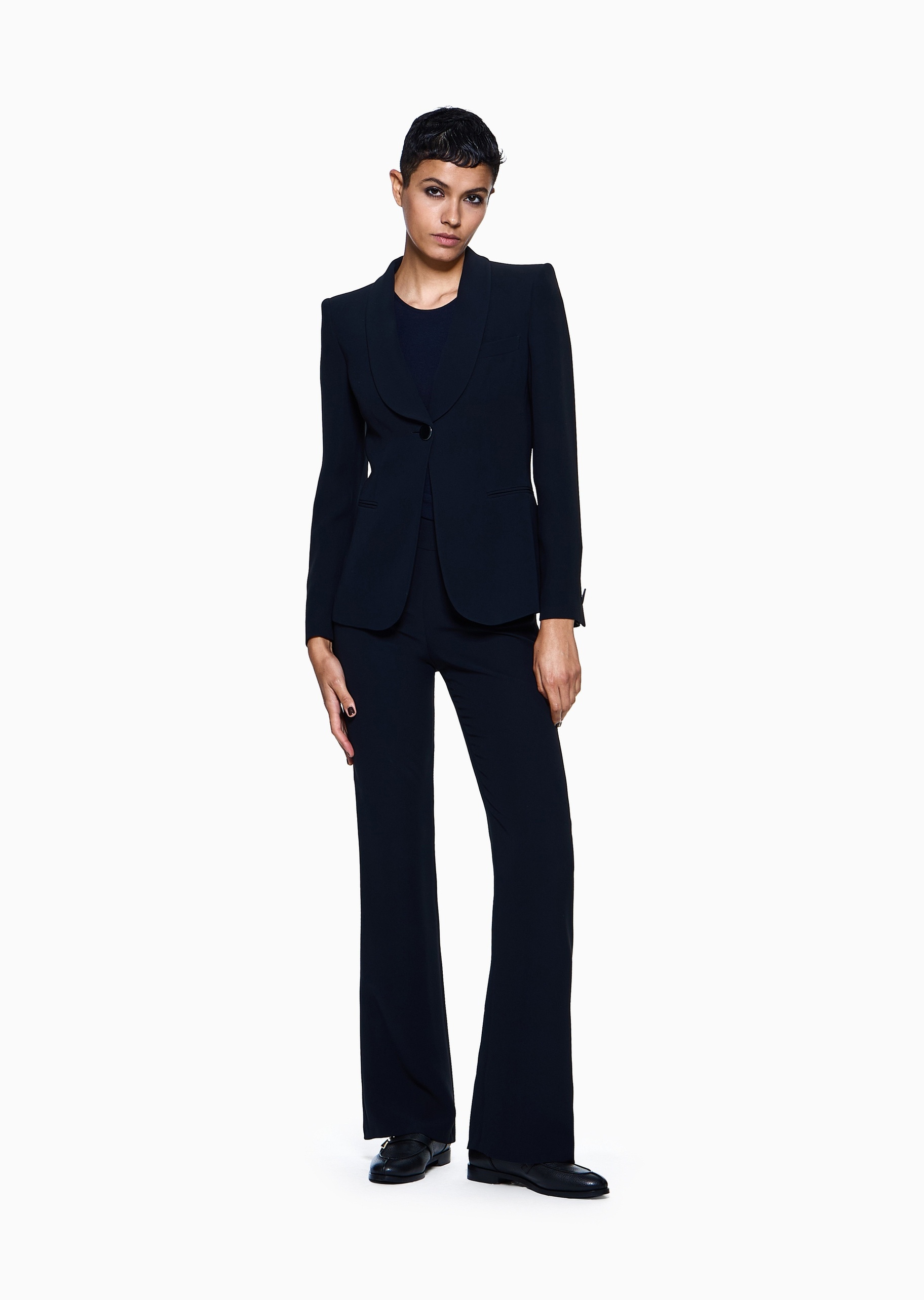 Giorgio Armani 女士圆领修身商务通勤短袖套头针织衫T恤