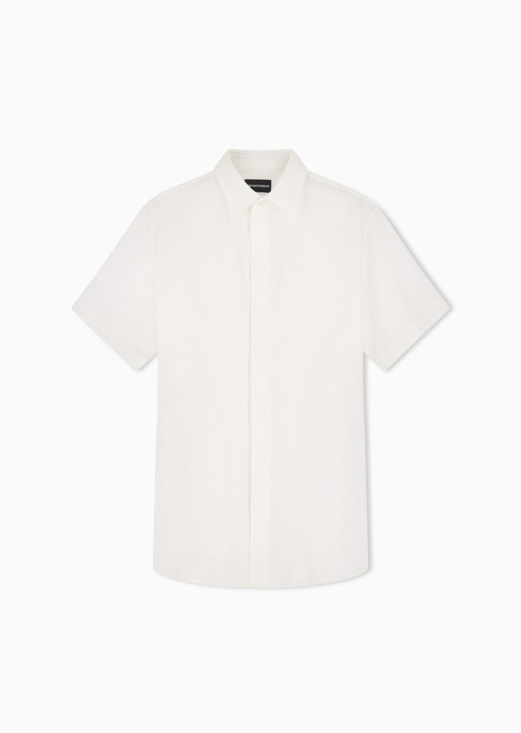 Emporio Armani 男士纯棉短袖翻领肌理感短袖西装衬衫