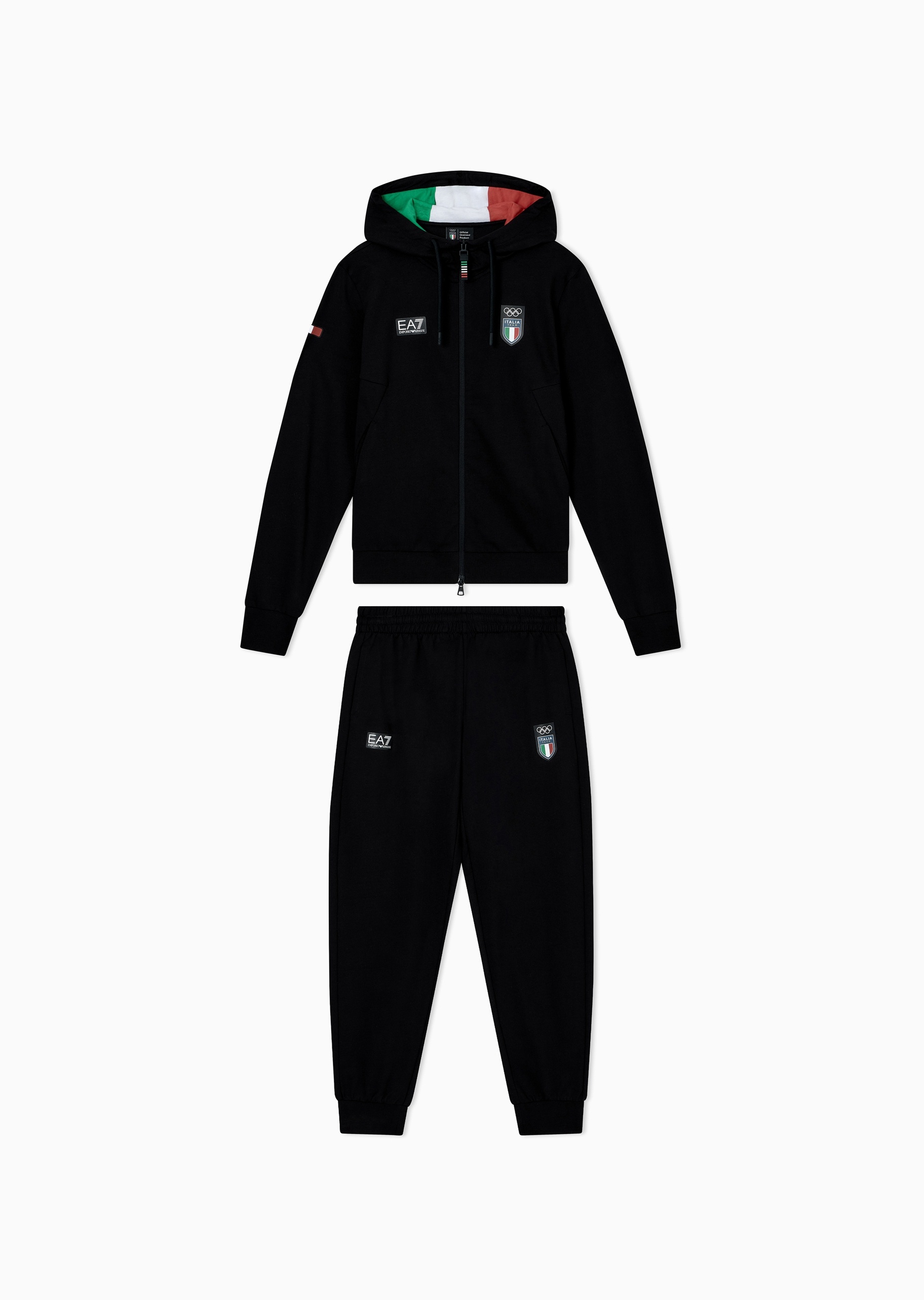 EA7 女士纯棉连帽开衫束脚长裤训练运动套装