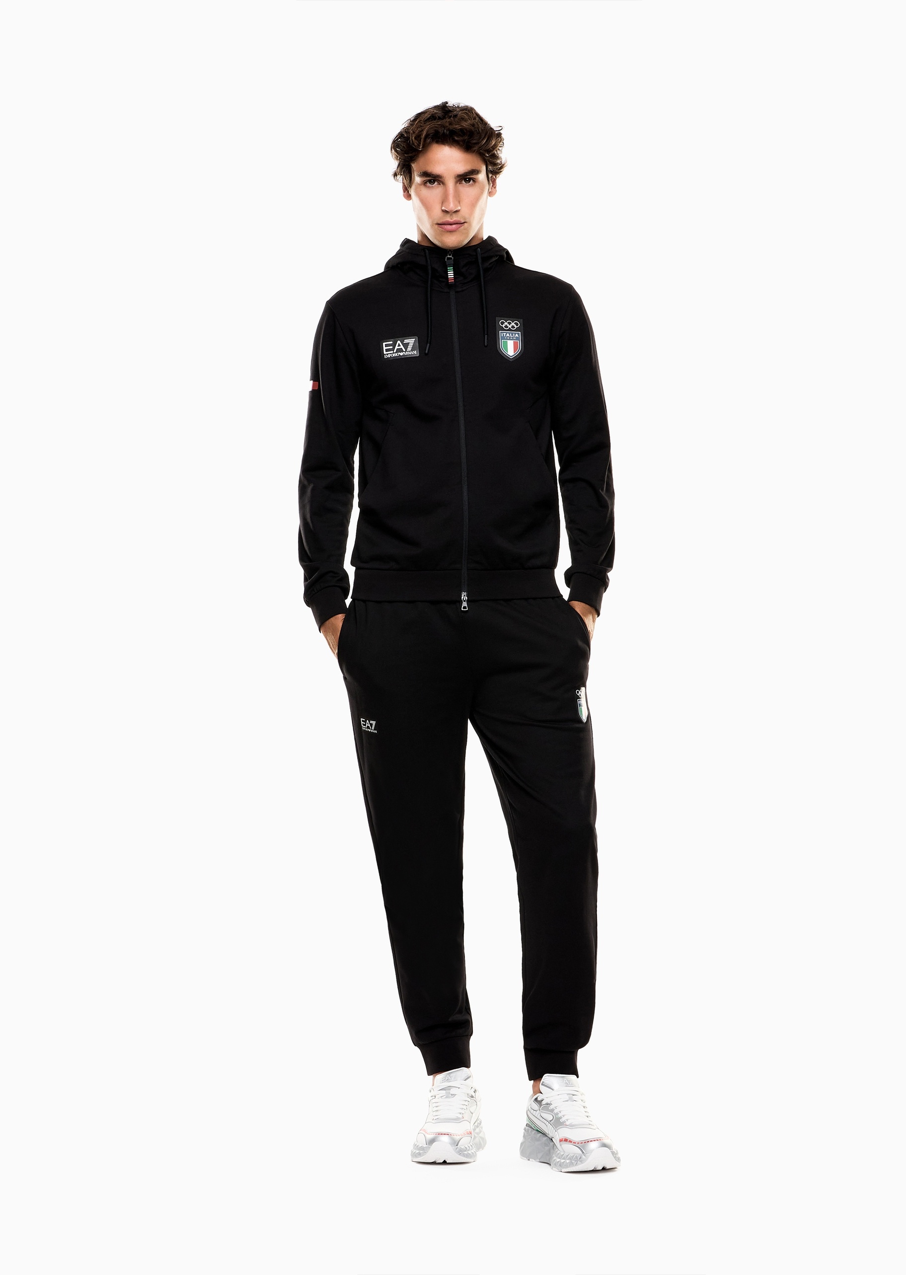EA7 男士纯棉连帽开衫束脚长裤训练运动套装