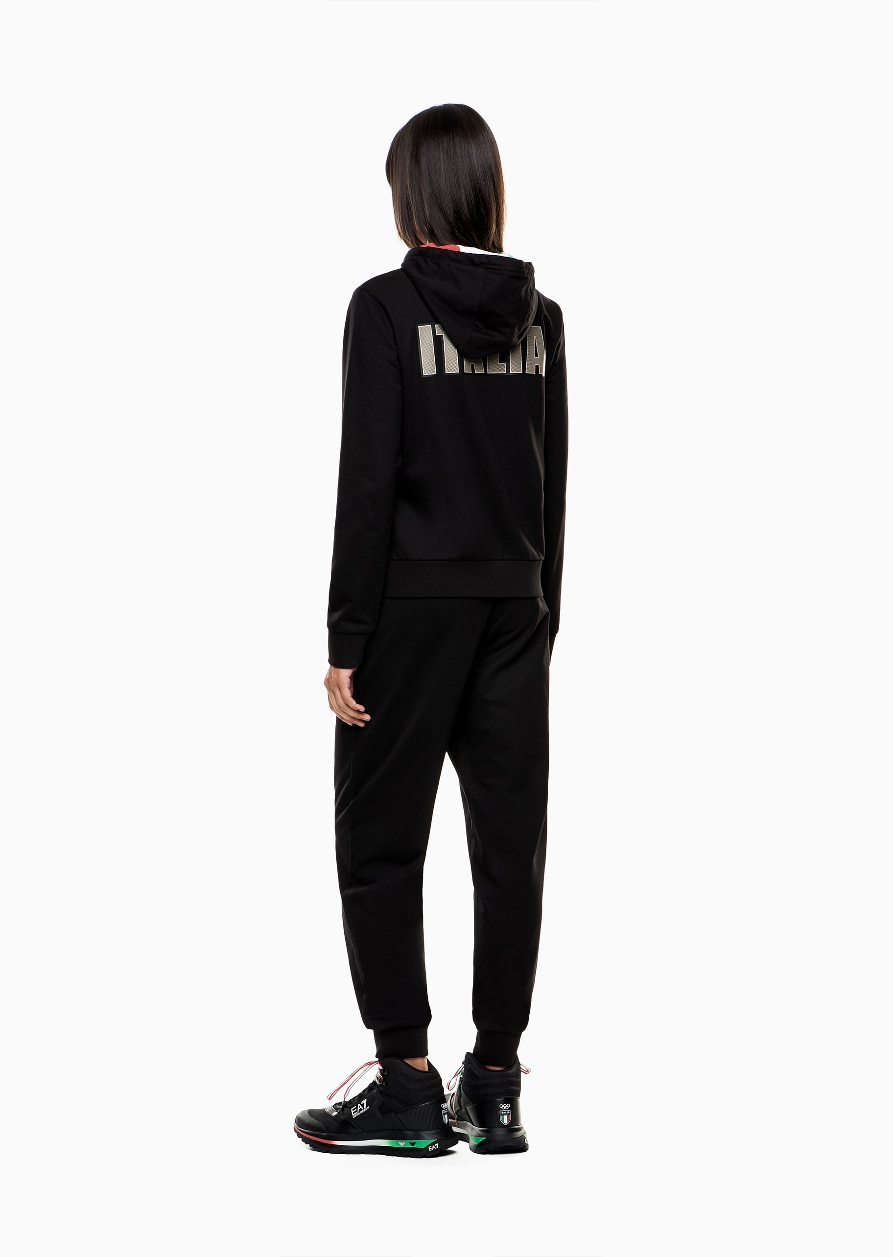 EA7 女士纯棉连帽开衫束脚长裤训练运动套装