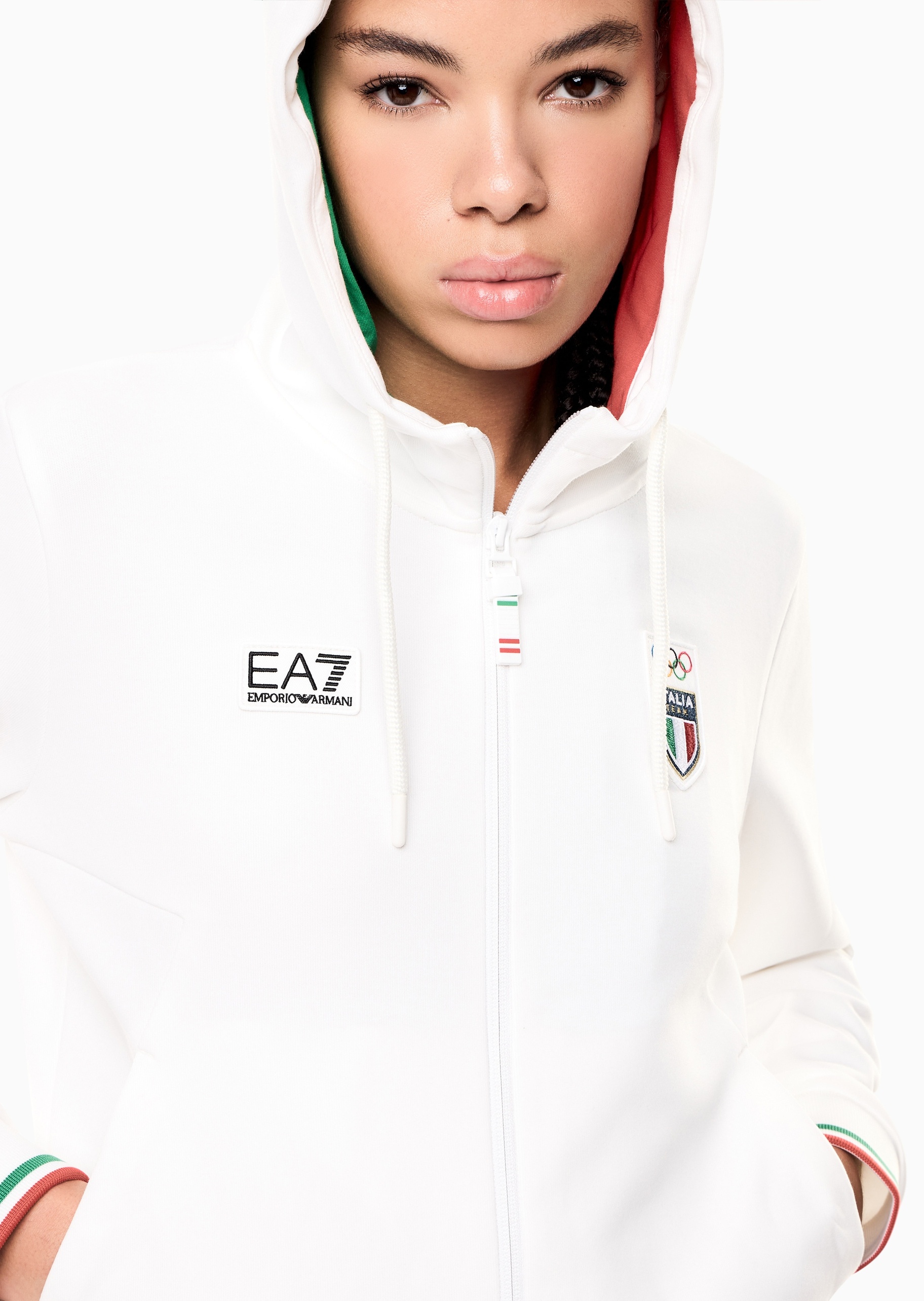 EA7 女士连帽开衫窄脚长裤训练运动套装