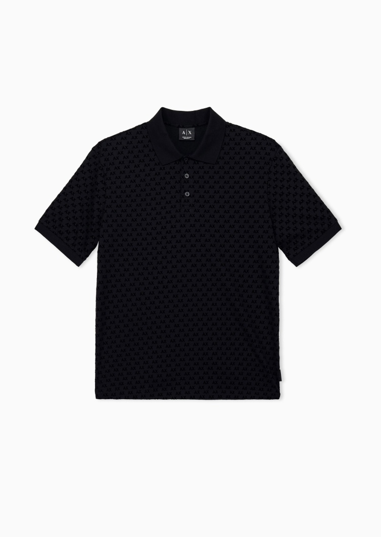 ARMANI EXCHANGE 男士纯棉短袖翻领正肩植绒Polo衫