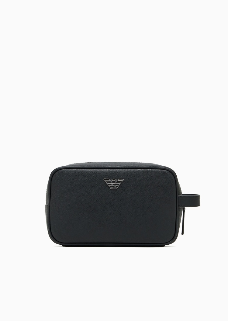 Emporio Armani 男士拉链横款十字纹波状鹰标手拿包