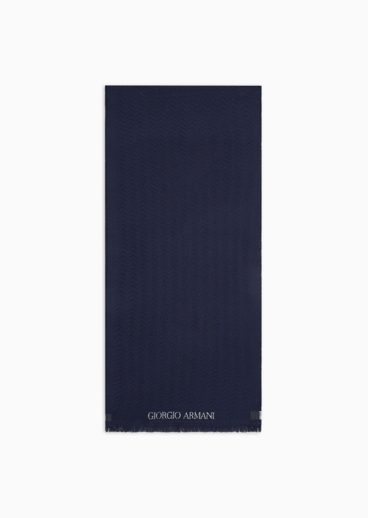 Giorgio Armani 男士绵羊毛纯色保暖短穗提花休闲围巾