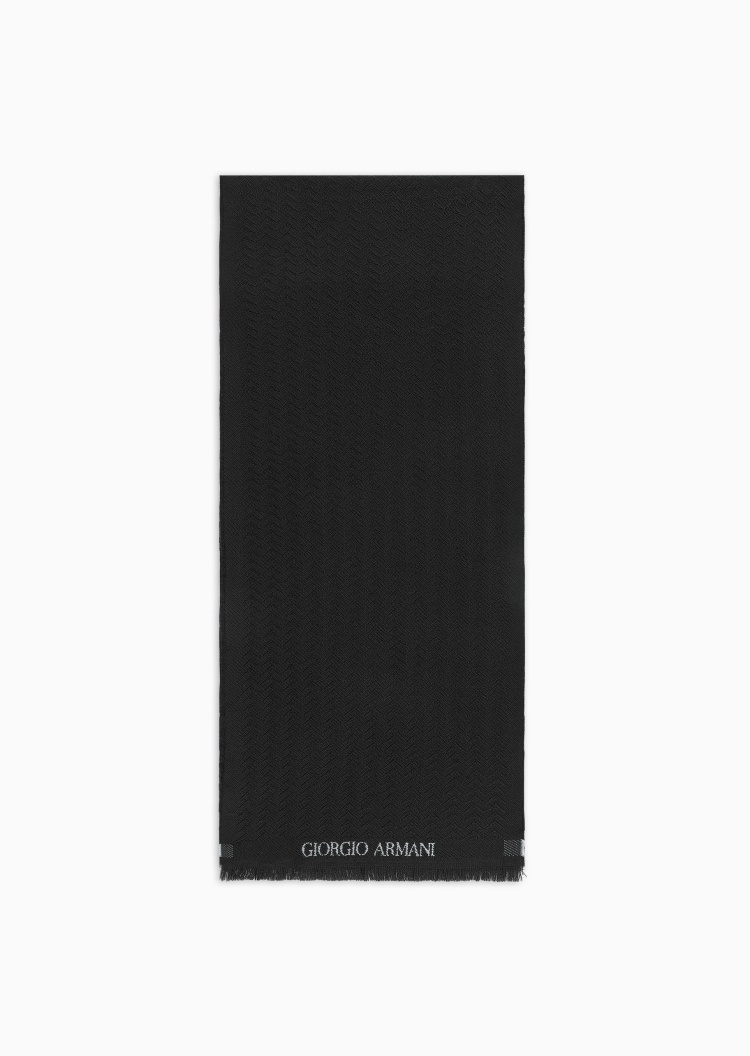 Giorgio Armani 男士绵羊毛纯色保暖短穗提花休闲围巾