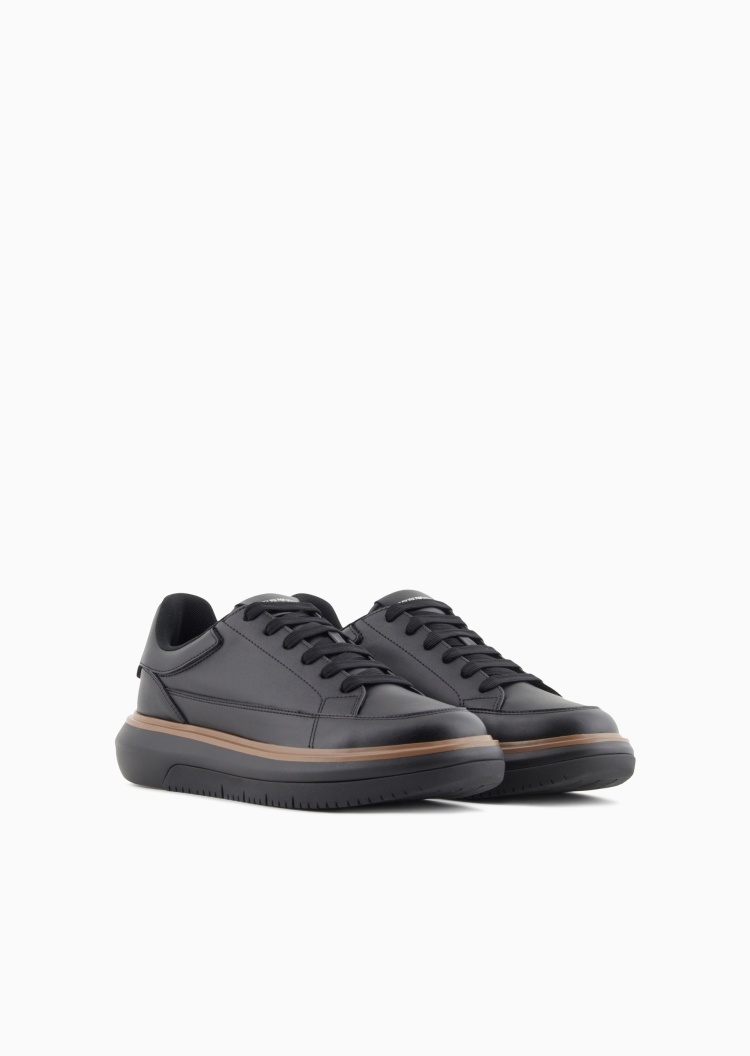 Emporio Armani 男士系带低帮厚底纯色运动休闲鞋