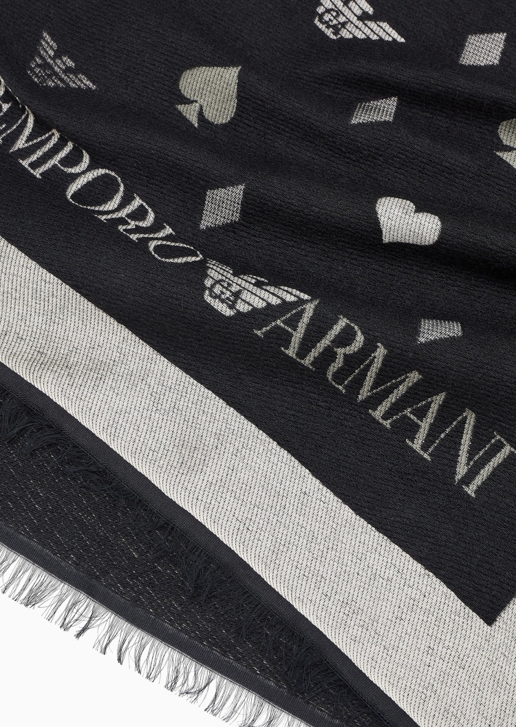 Emporio Armani 女士绵羊毛混纺提花披肩围巾外搭