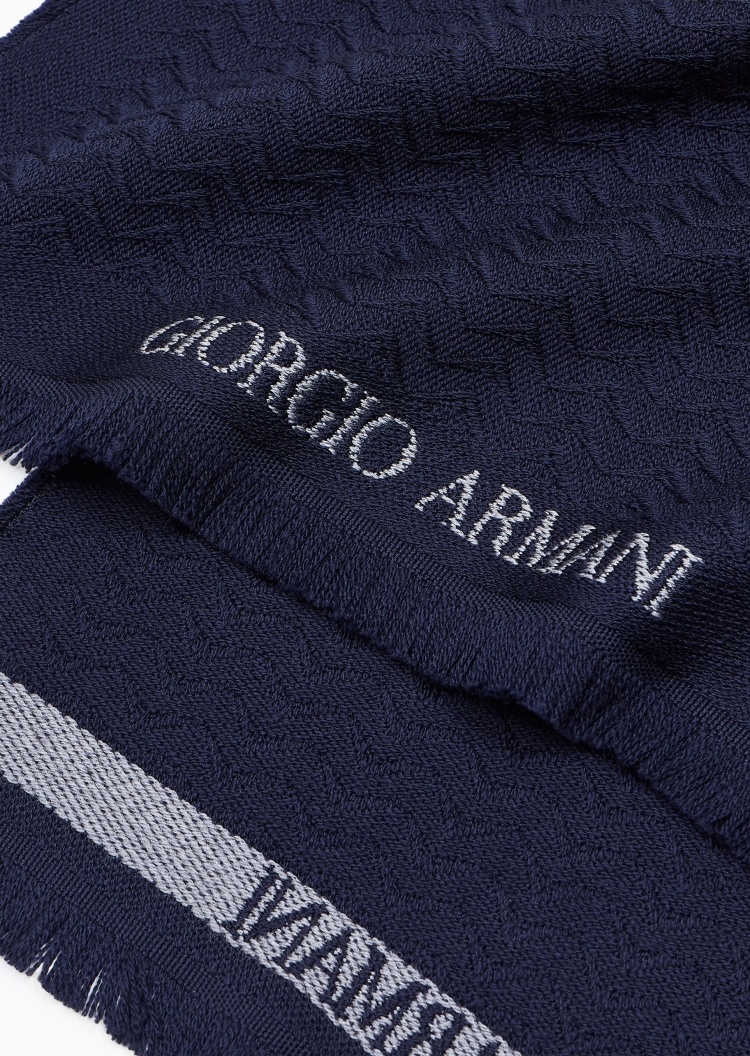 Giorgio Armani 男士绵羊毛纯色保暖短穗提花休闲围巾
