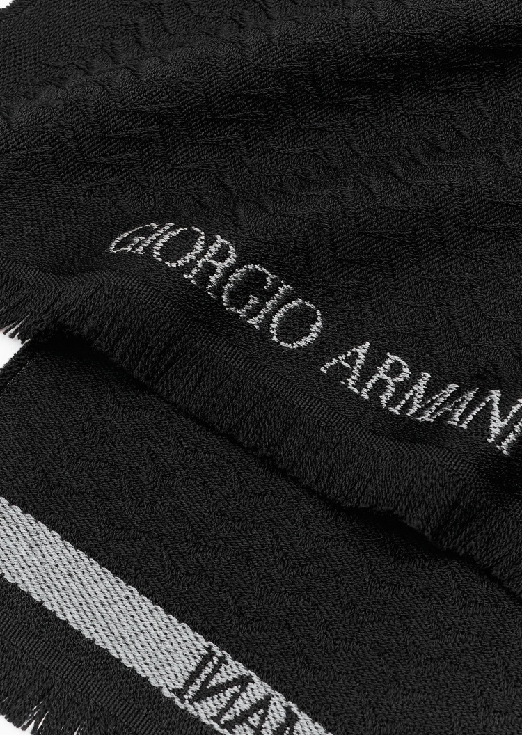 Giorgio Armani 男士绵羊毛纯色保暖短穗提花休闲围巾