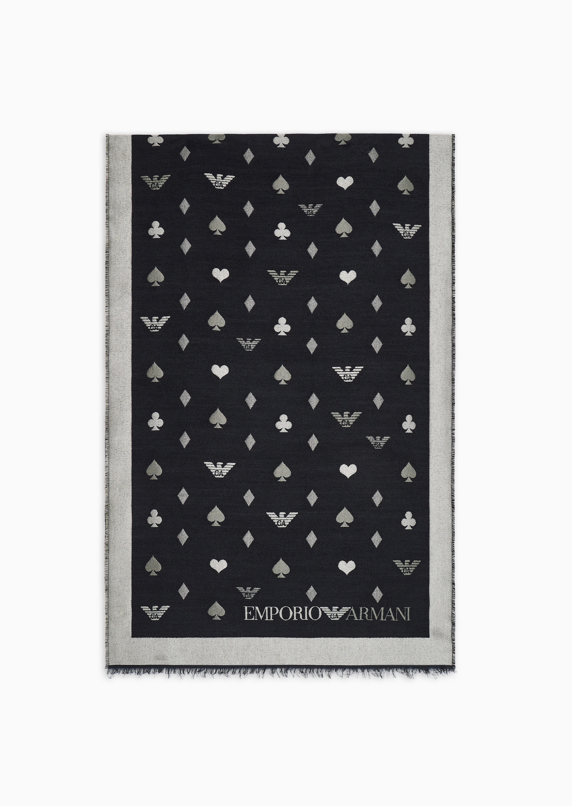 Emporio Armani 女士绵羊毛混纺提花披肩围巾外搭