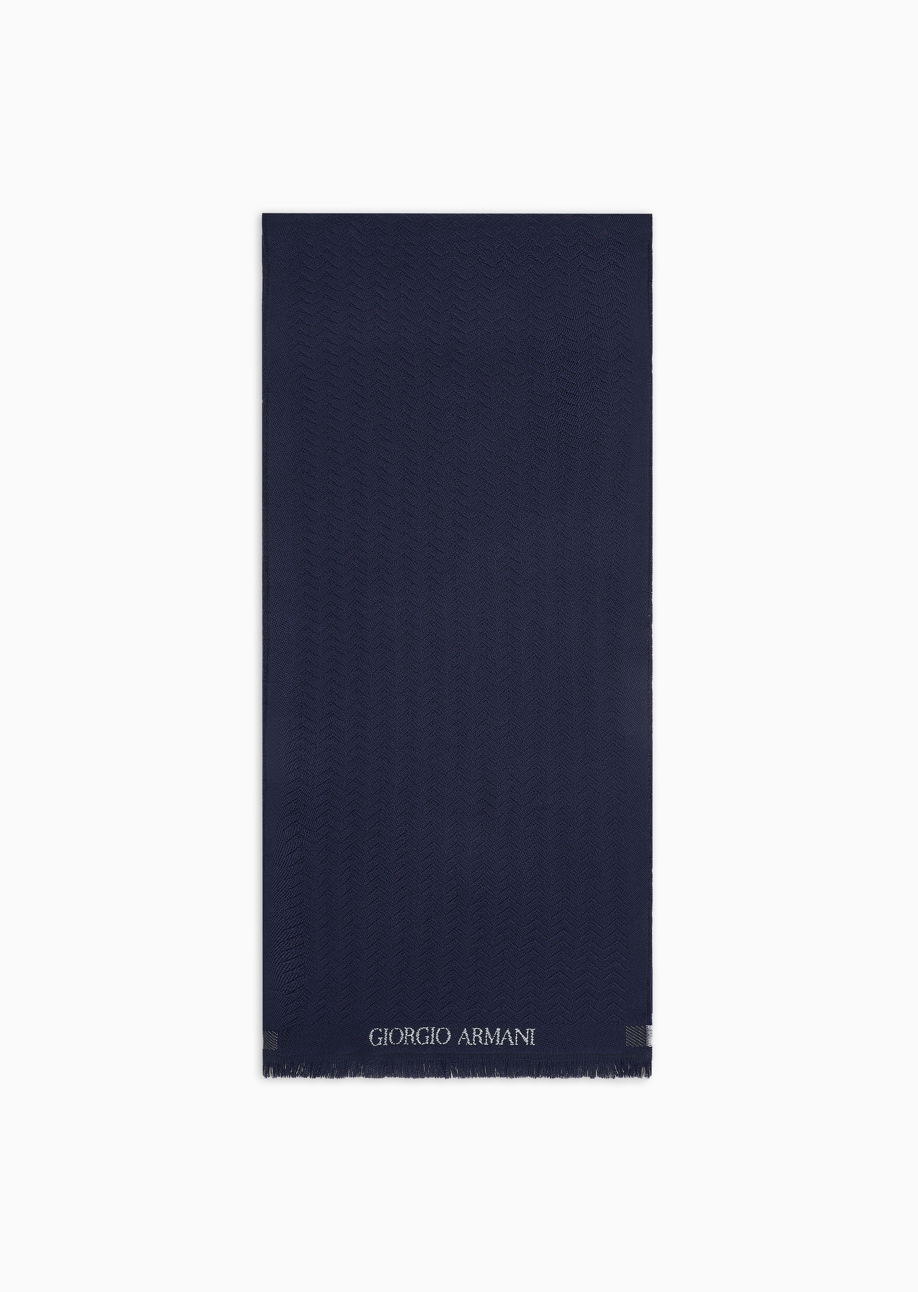 Giorgio Armani 男士绵羊毛纯色保暖短穗提花休闲围巾