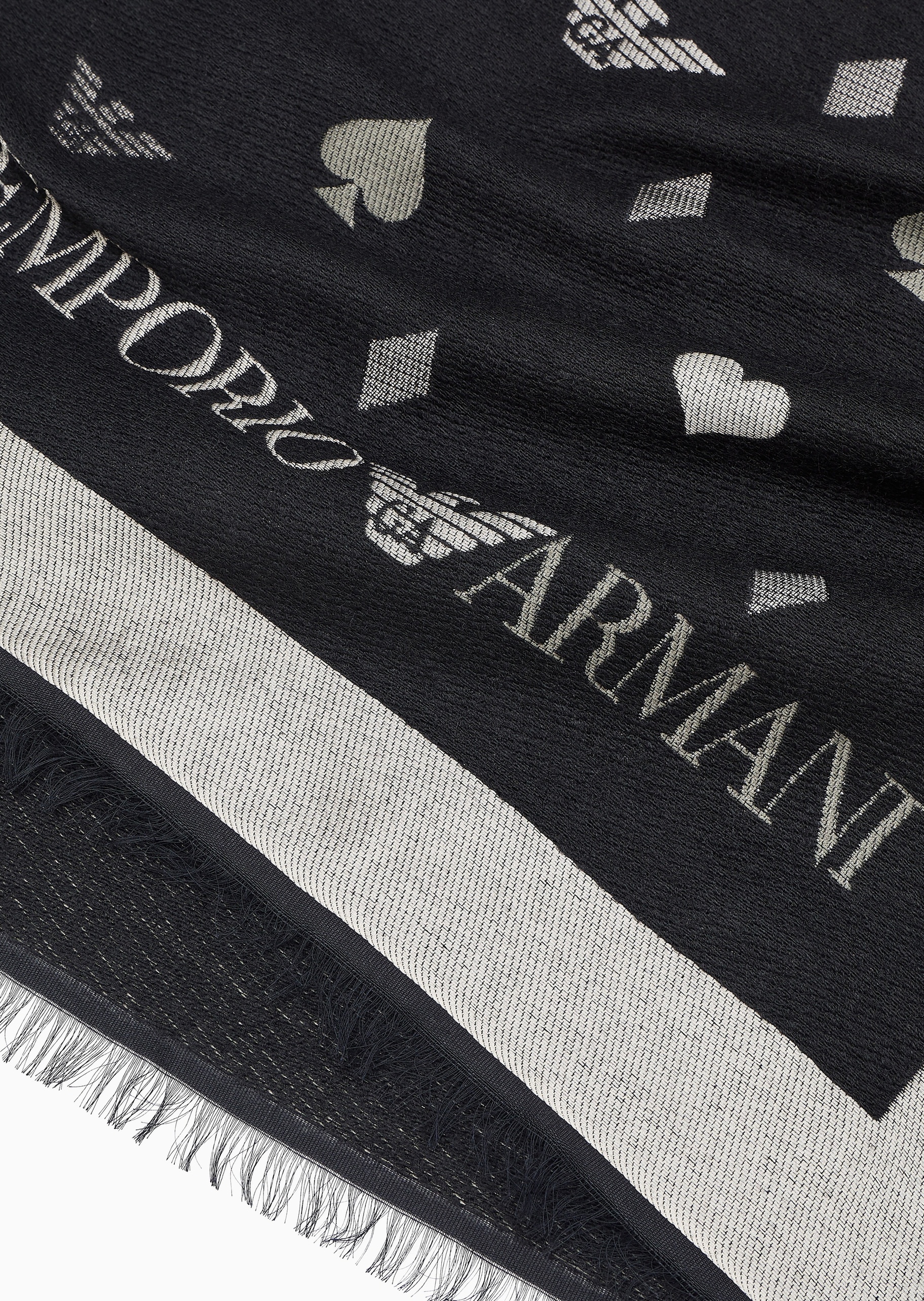 Emporio Armani 女士绵羊毛混纺提花披肩围巾外搭