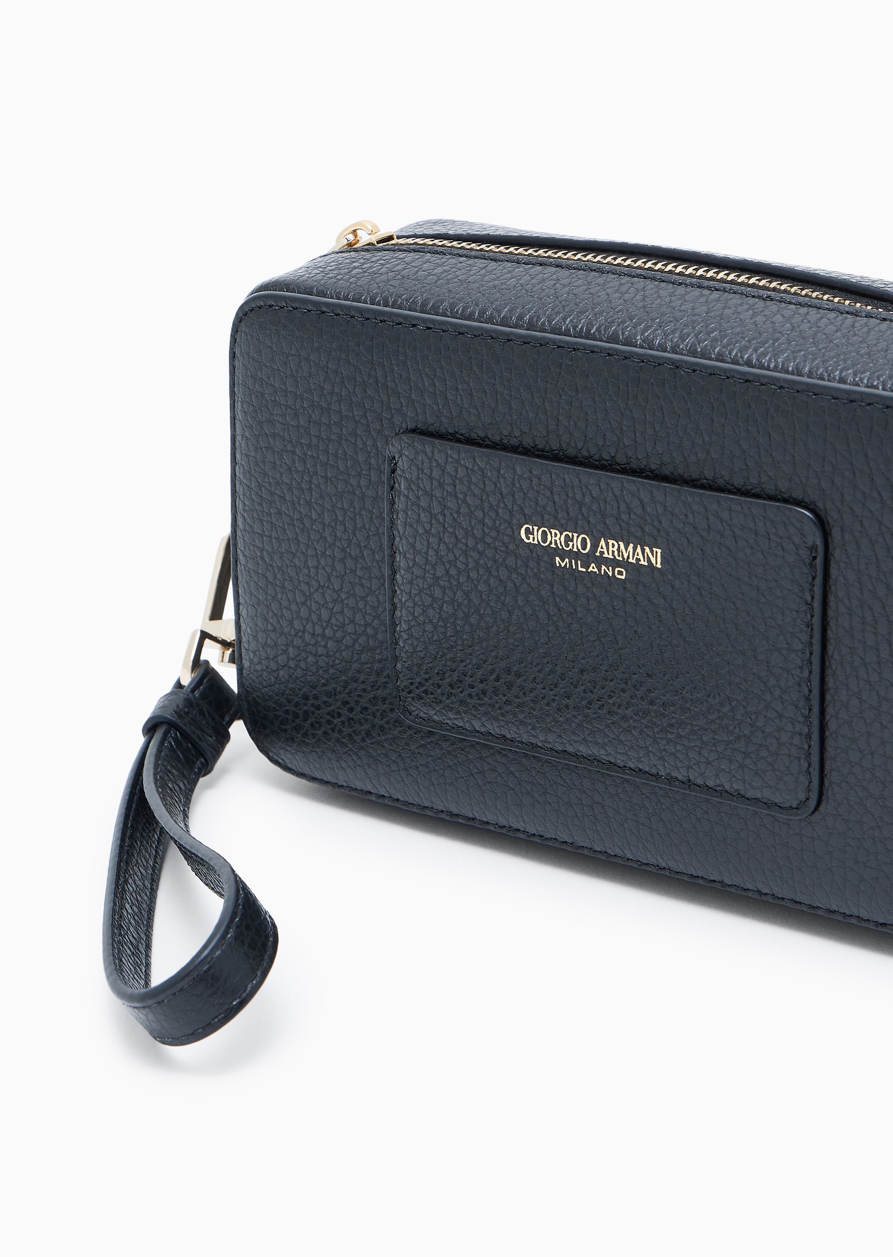 Giorgio Armani 女士牛皮革拉链可拆腕带手拿化妆袋