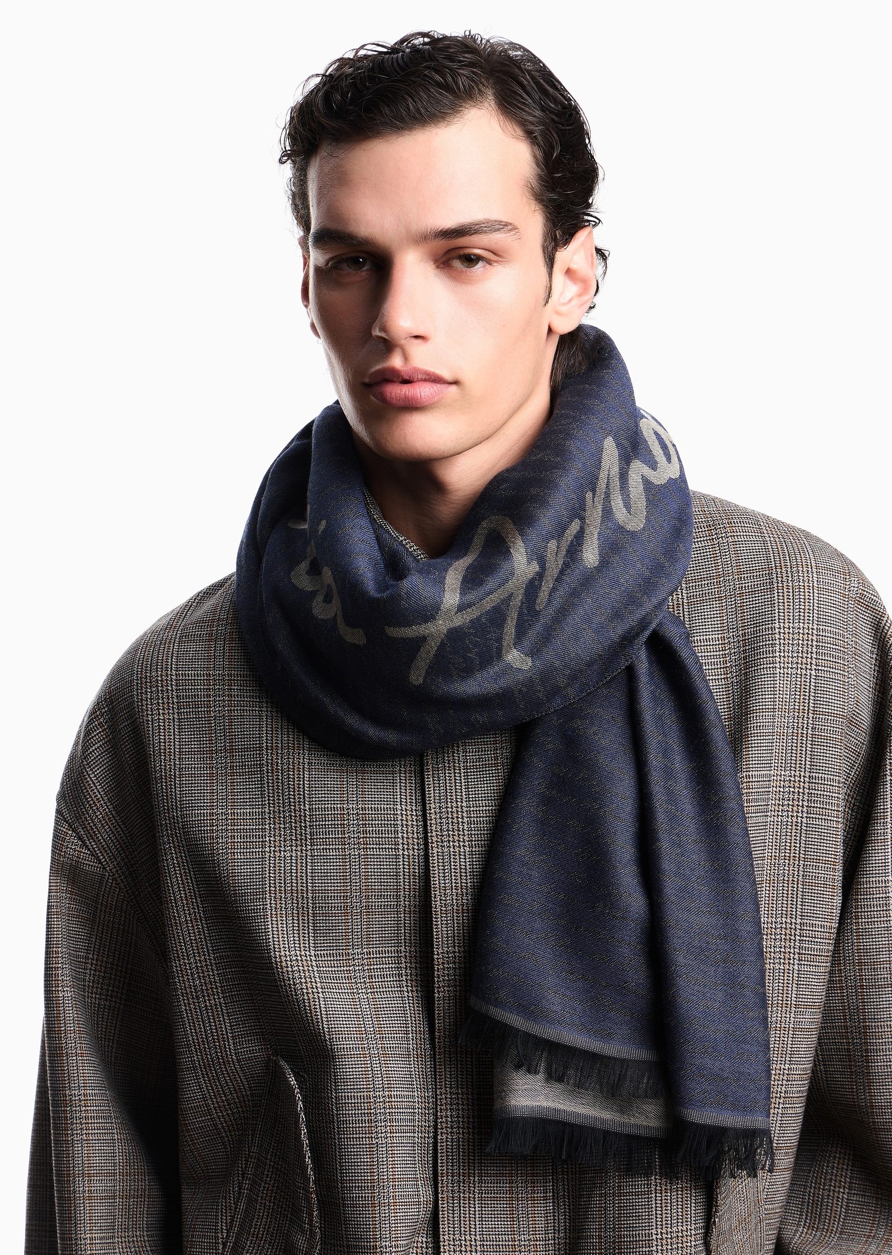 Emporio Armani 男士撞色条纹提花商务休闲通勤围巾