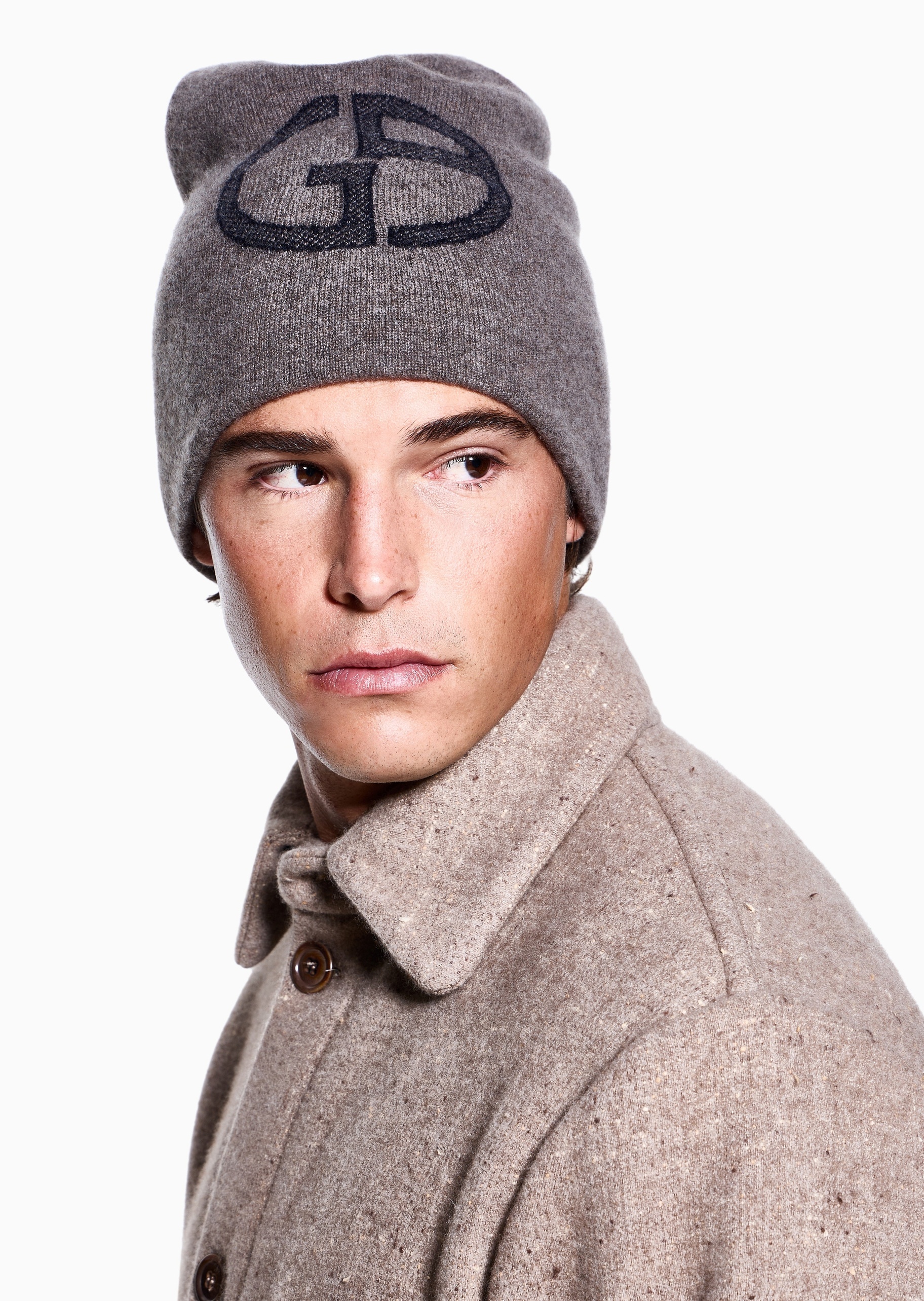 Giorgio Armani 男士山羊绒撞色Logo休闲针织毛线帽
