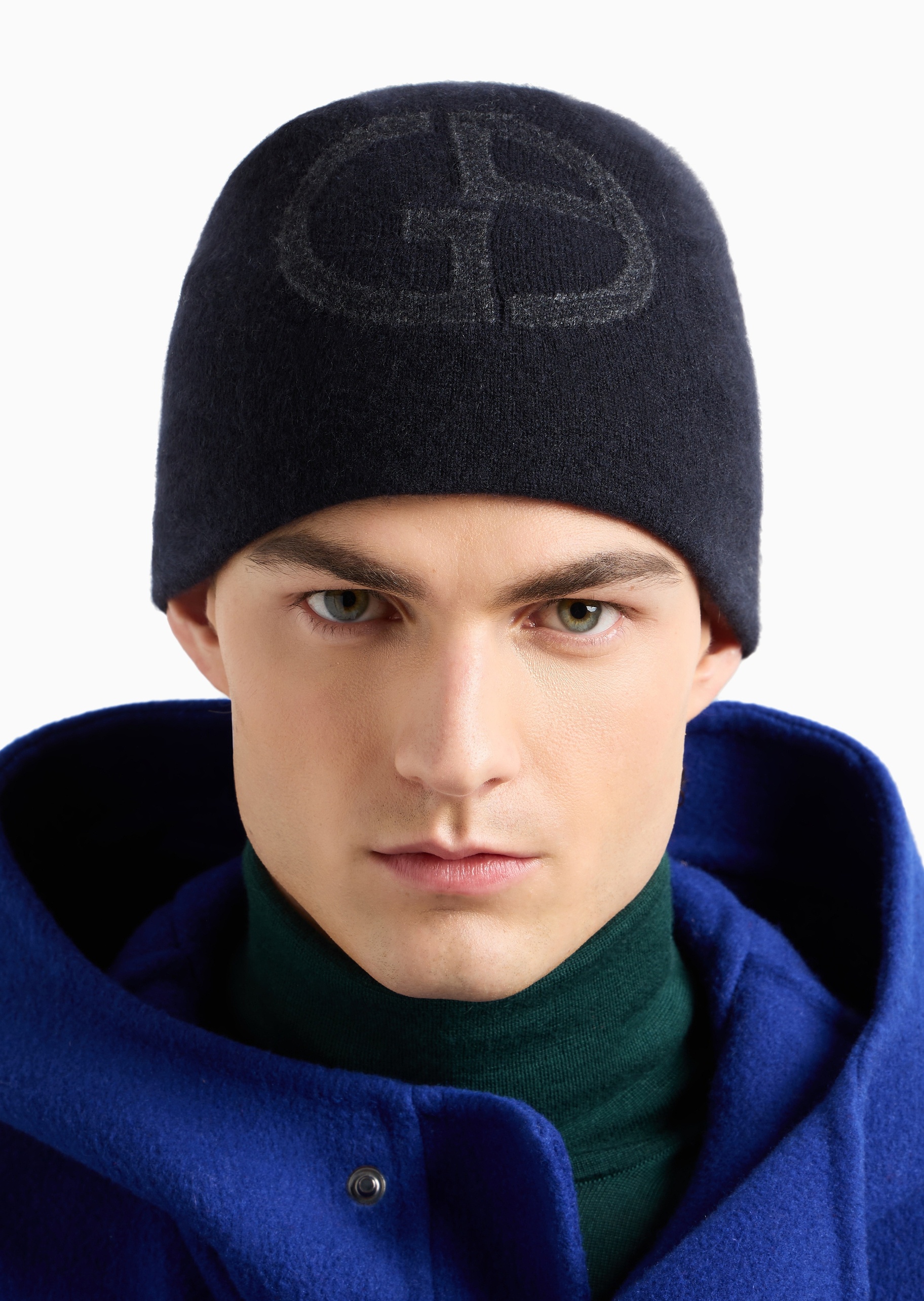 Giorgio Armani 男士山羊绒撞色Logo休闲针织毛线帽