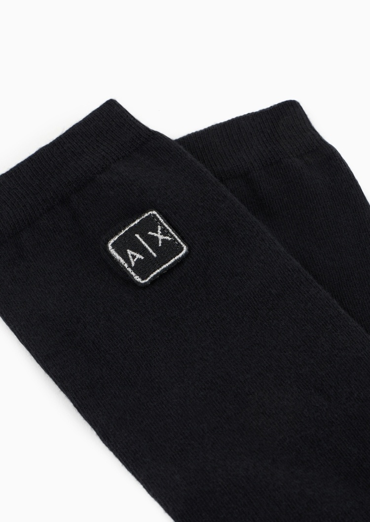 ARMANI EXCHANGE 女士棉质微弹中筒标识刺绣纯色袜子