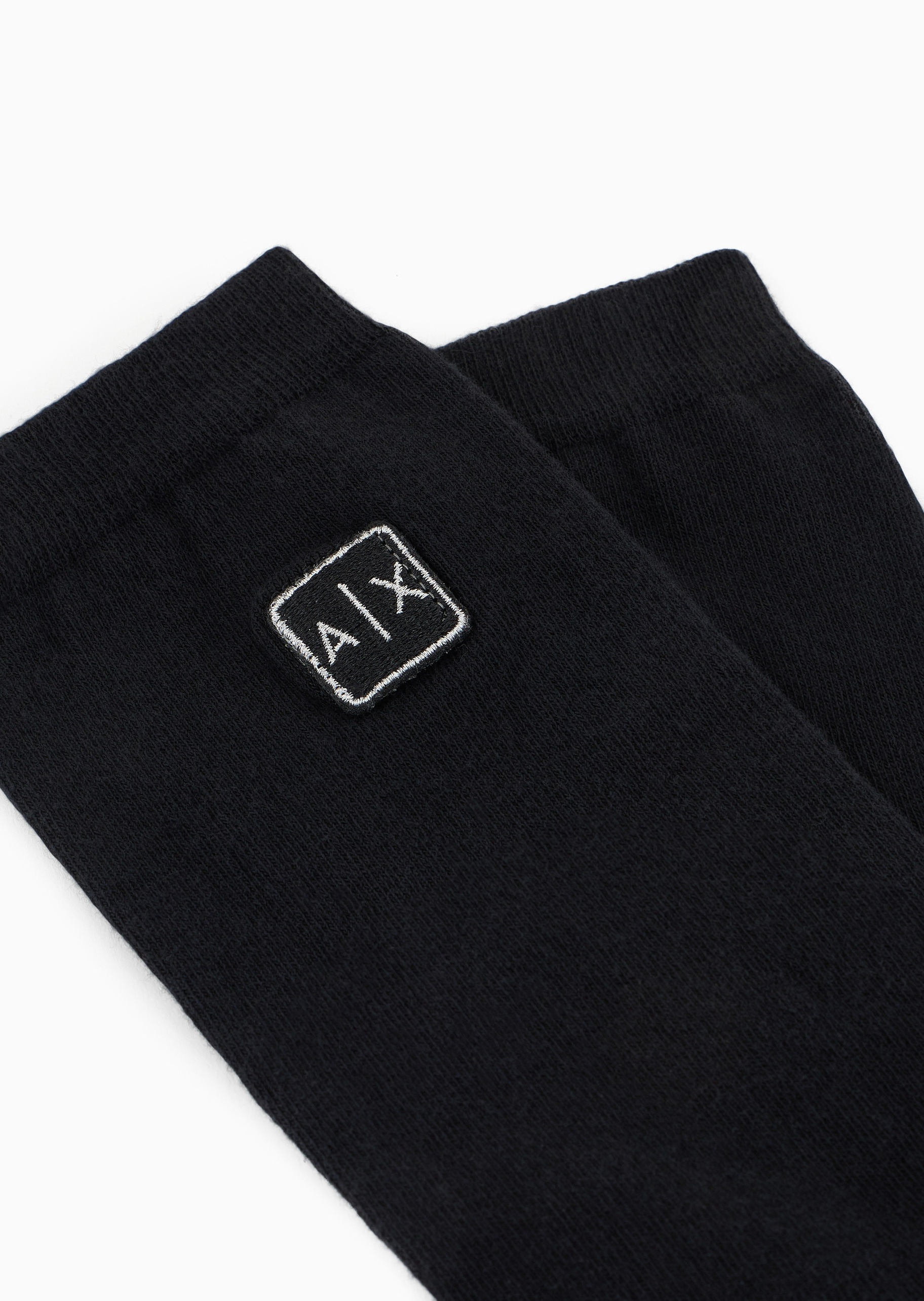 ARMANI EXCHANGE 女士棉质微弹中筒标识刺绣纯色袜子