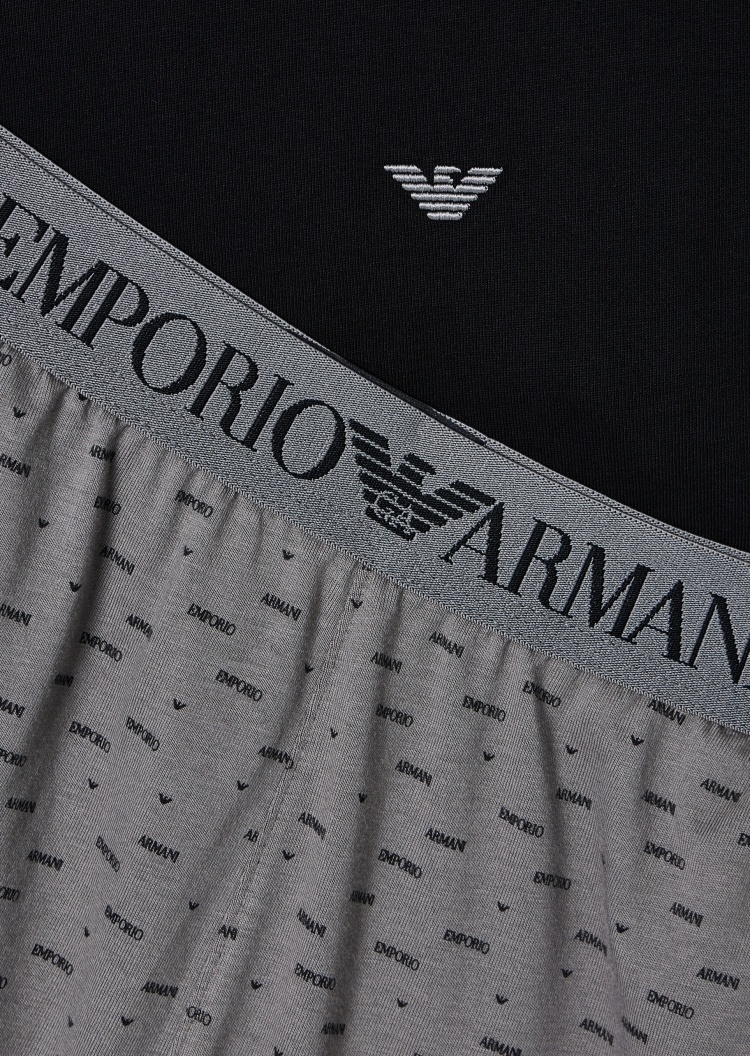 Emporio Armani 男士纯棉长袖T恤长裤印花刺绣睡衣套装