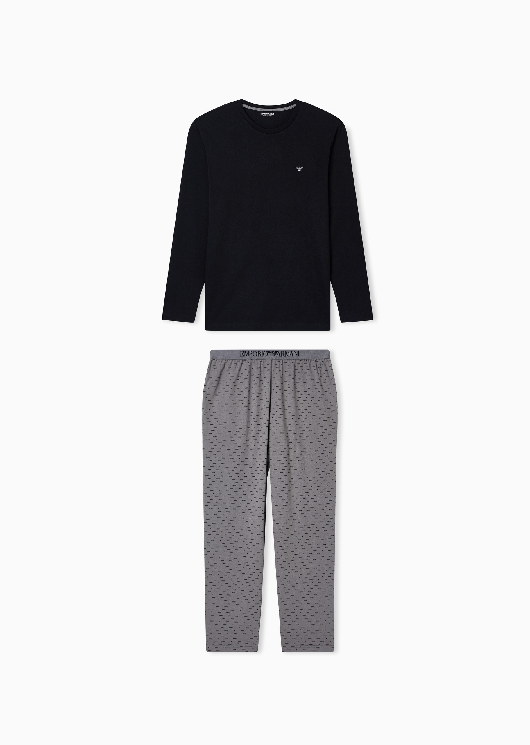 Emporio Armani 男士纯棉长袖T恤长裤印花刺绣睡衣套装