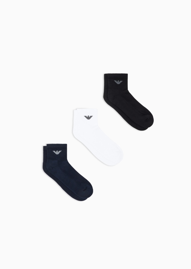 Emporio Armani 男士微弹短筒三双装休闲袜子套装