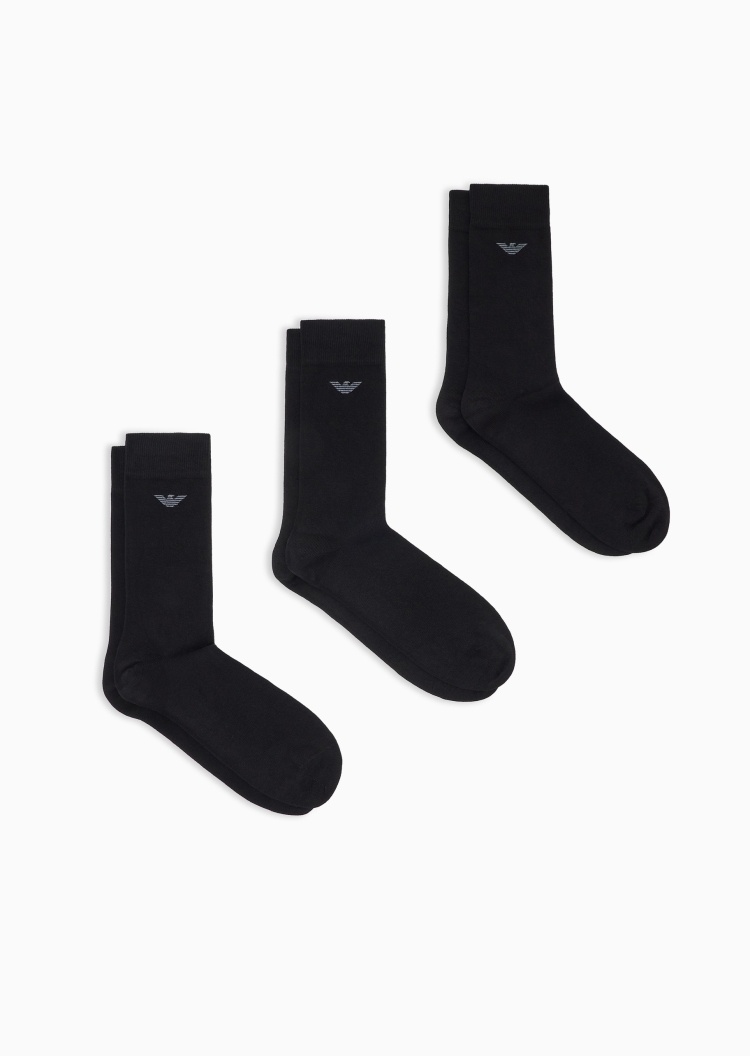 Emporio Armani 男士微弹中筒三双装鹰标提花袜子套装