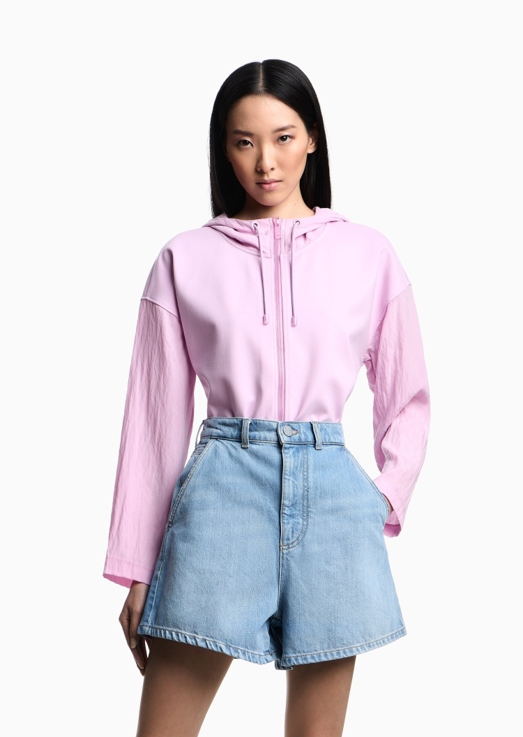 Emporio Armani 女士棉质宽松高腰直筒水洗牛仔短裤