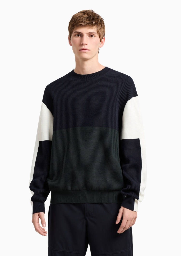 ARMANI EXCHANGE 男士全棉长袖圆领撞色拼接罗纹针织衫
