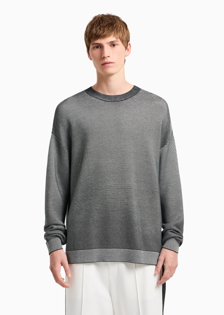 ARMANI EXCHANGE 男士全棉宽松长袖圆领落肩廓形条纹针织衫