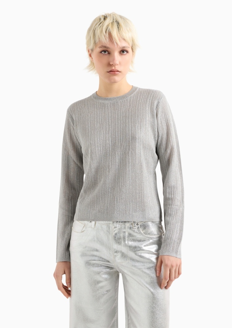 ARMANI EXCHANGE 女士轻薄银纱长袖圆领休闲针织衫