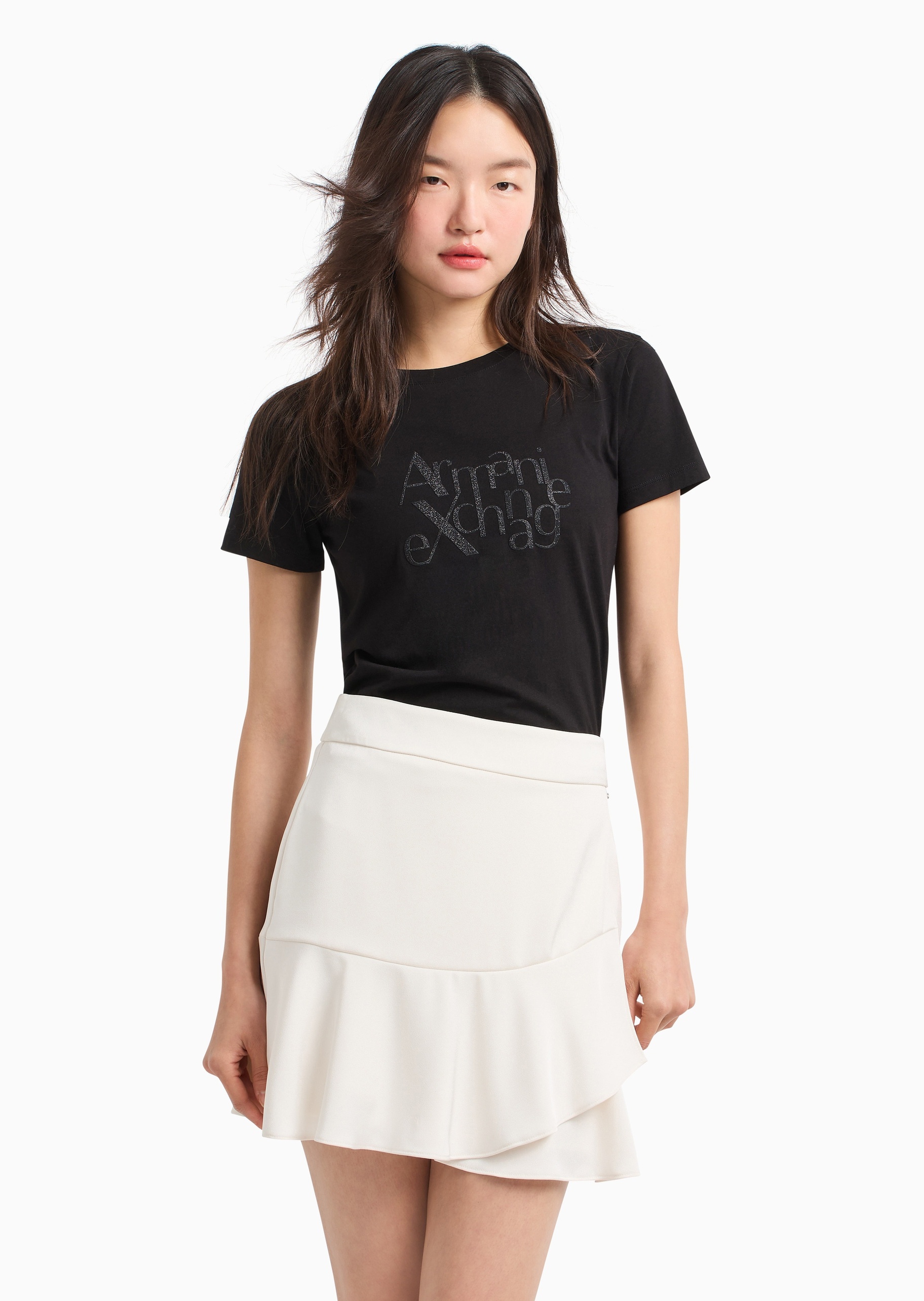 ARMANI EXCHANGE 女士拉链短款不对称荷叶边半身裙