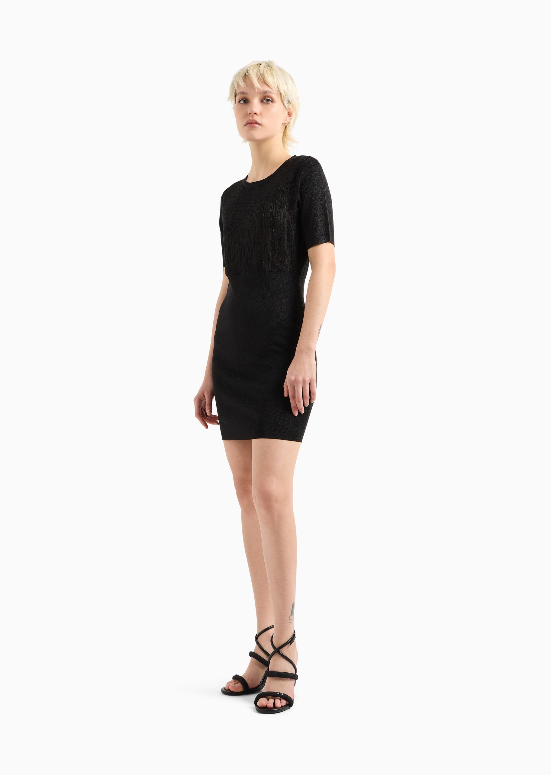 ARMANI EXCHANGE 女士修身短款包臀银色纱线连衣裙
