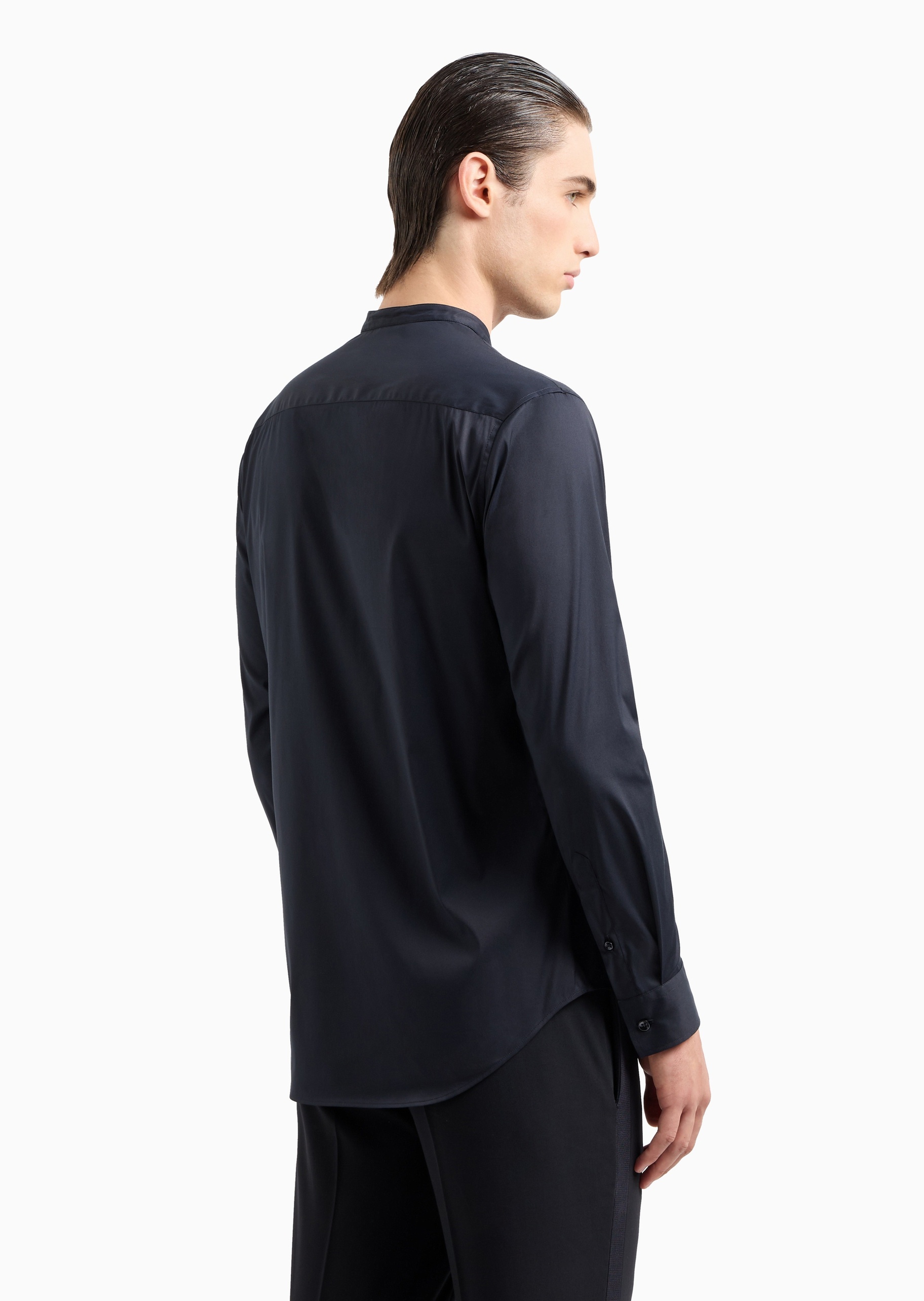 Giorgio Armani 男士棉质微弹合身长袖小立领衬衫