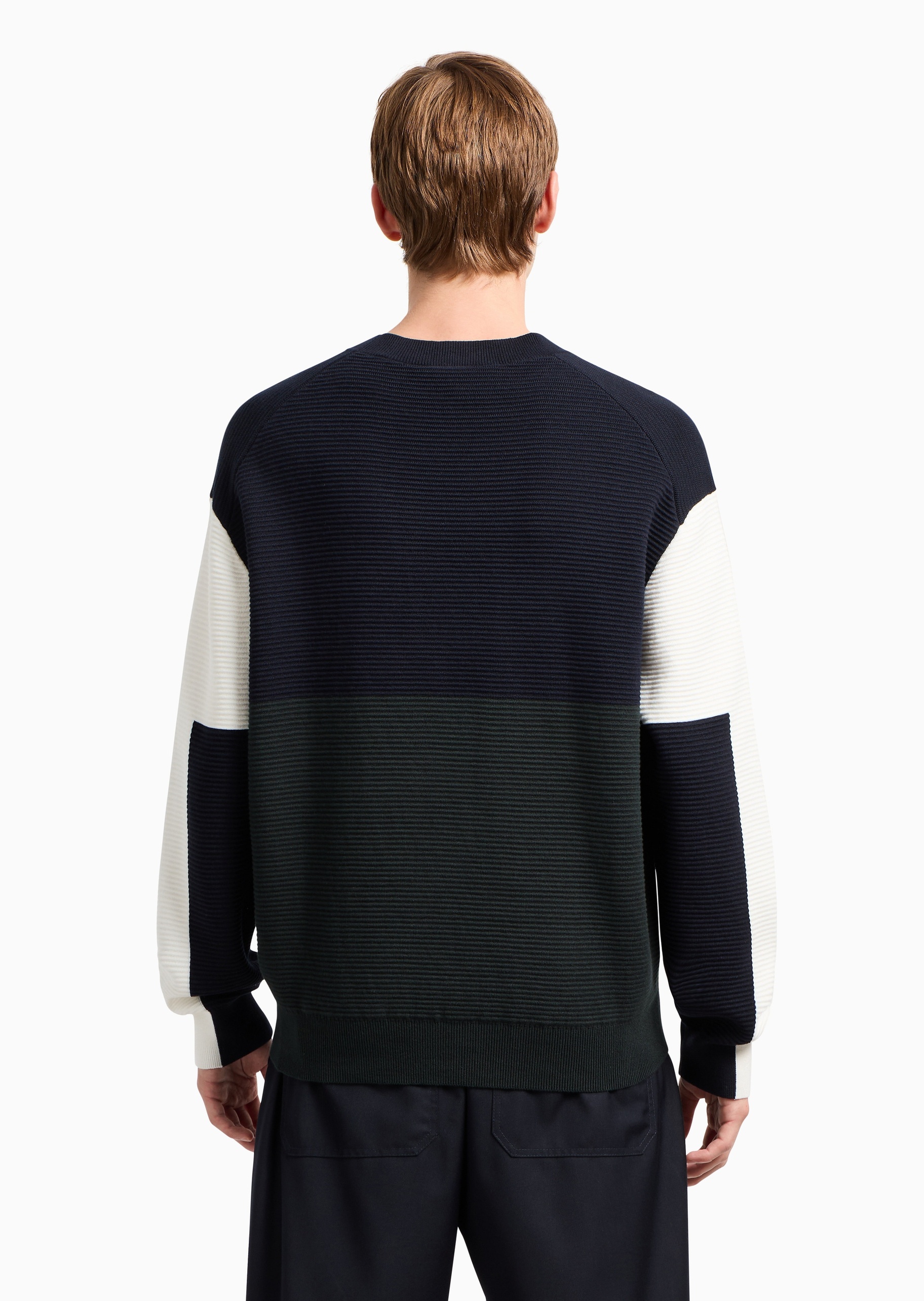 ARMANI EXCHANGE 男士全棉长袖圆领撞色拼接罗纹针织衫