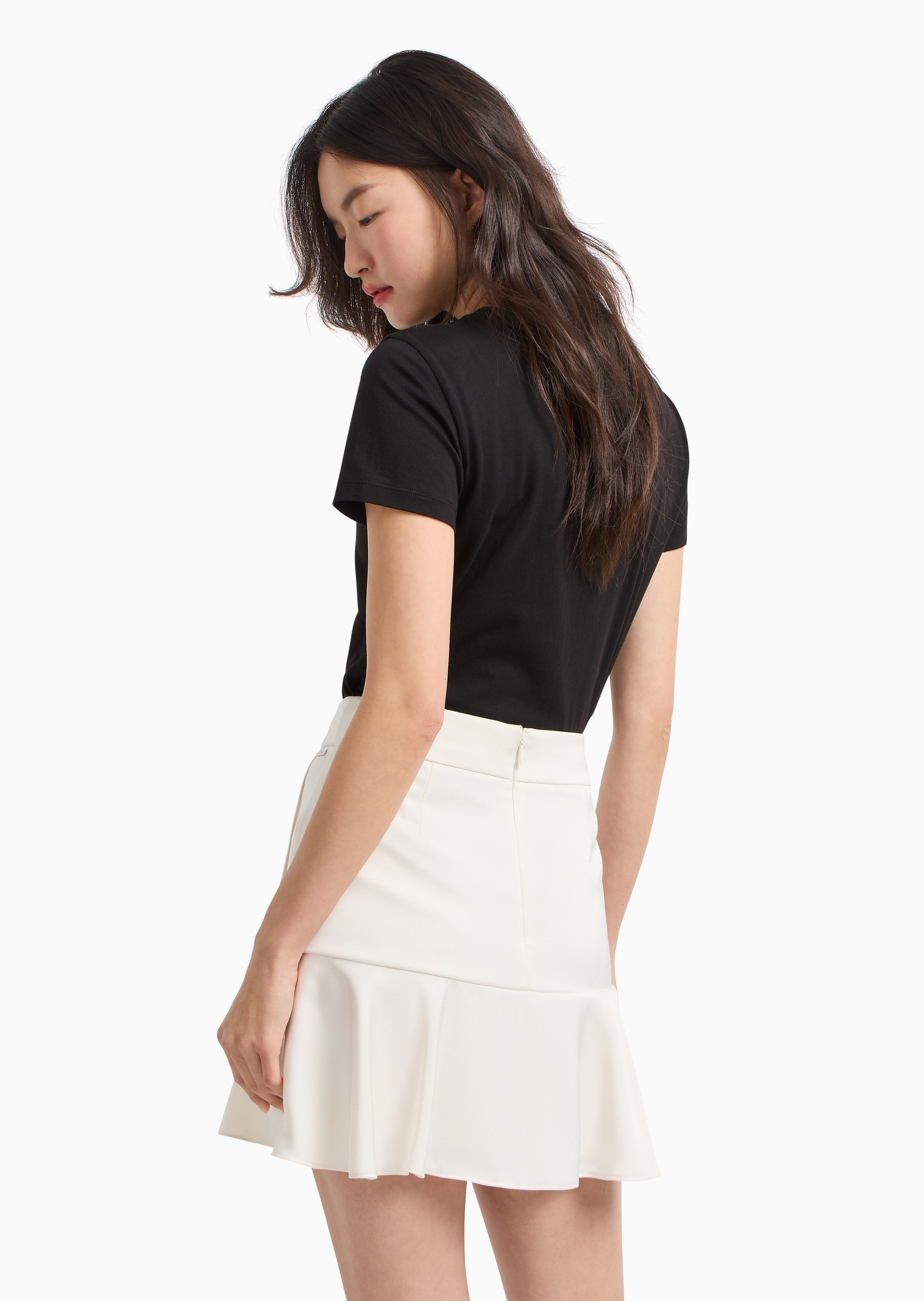 ARMANI EXCHANGE 女士拉链短款不对称荷叶边半身裙
