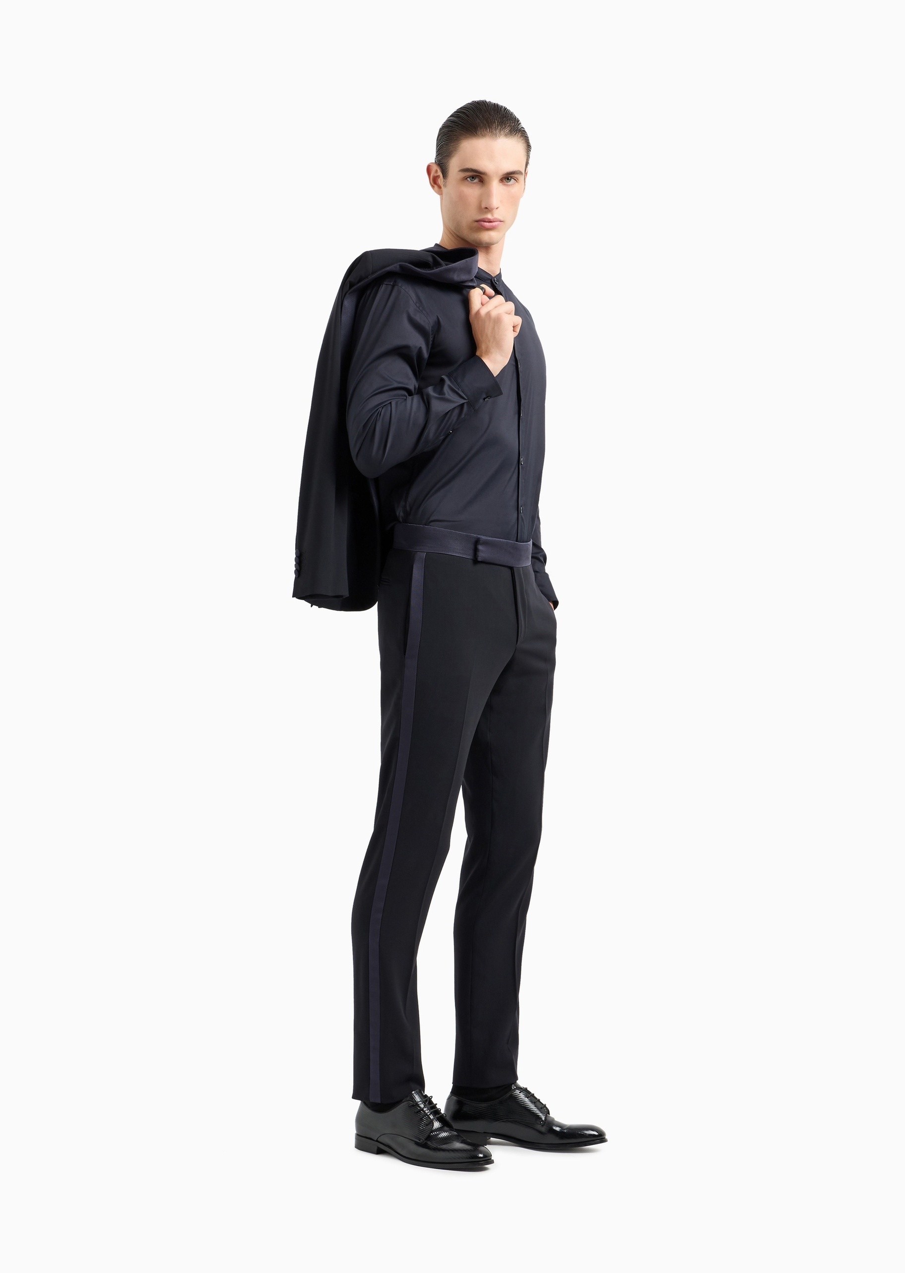 Giorgio Armani 男士棉质微弹合身长袖小立领衬衫