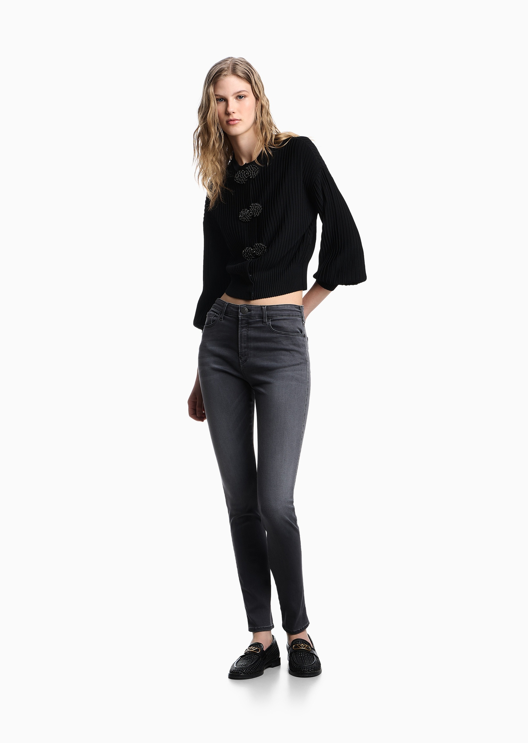 Emporio Armani 女士棉质高弹紧身高腰长款铅笔窄脚牛仔裤
