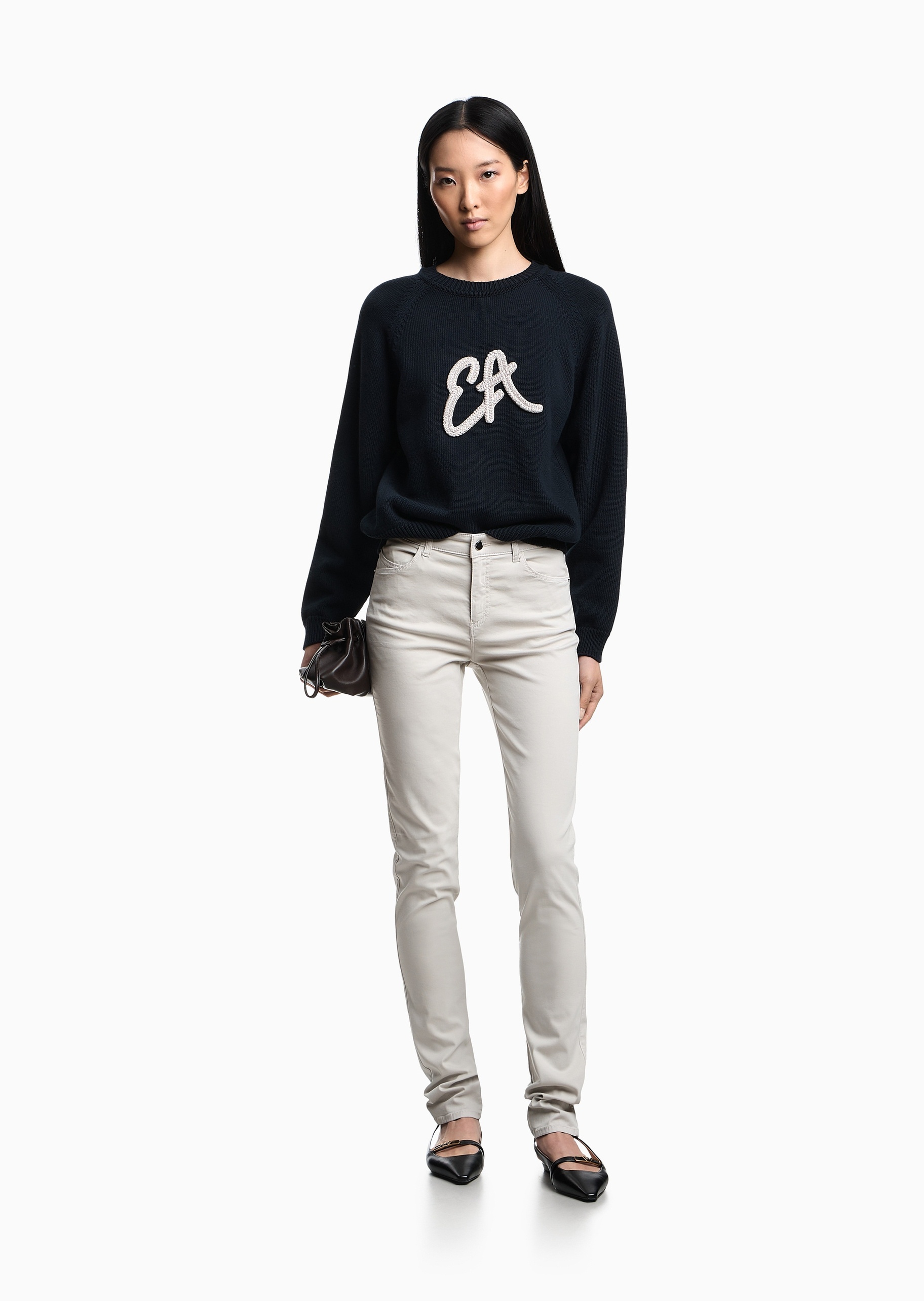 Emporio Armani 女士棉质弹力紧身中腰长款铅笔窄脚牛仔裤