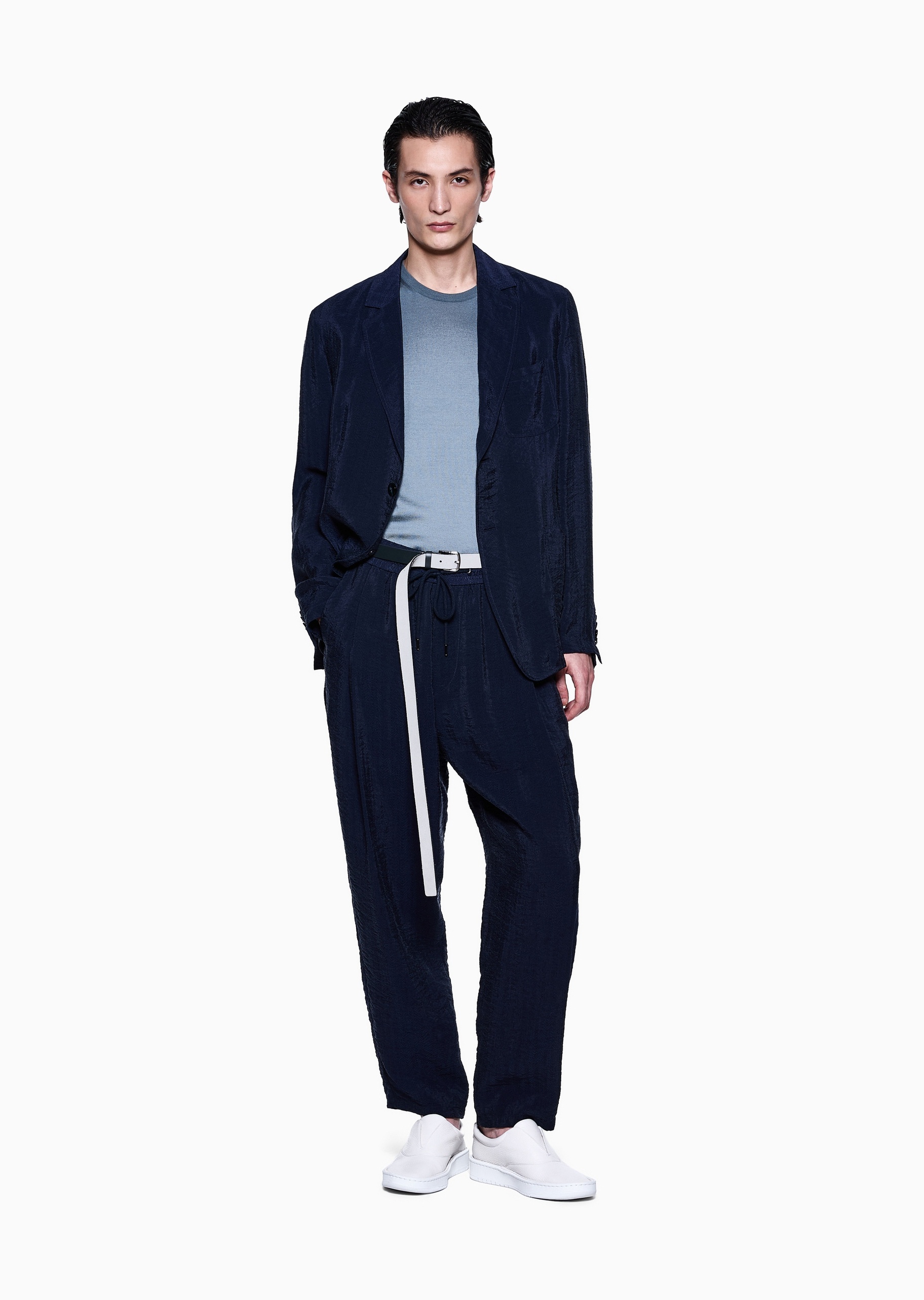Giorgio Armani 男士桑蚕丝混纺短袖圆领刺绣针织衫