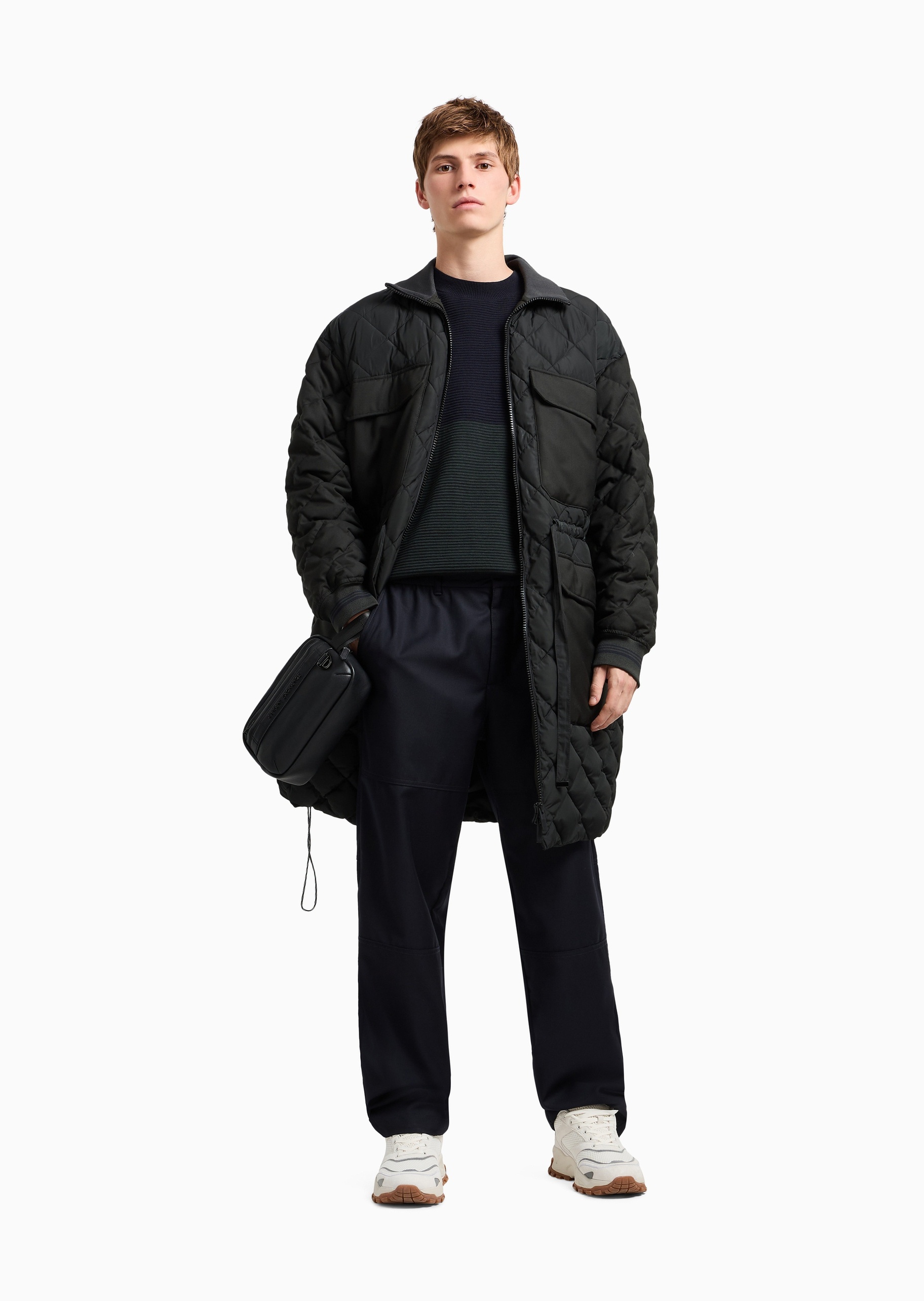 ARMANI EXCHANGE 男士全棉长袖圆领撞色拼接罗纹针织衫